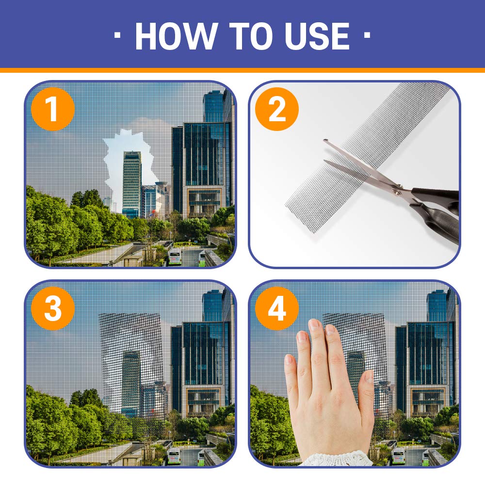 HA SHI Screen Repair Kit for Windows or Doors (2" x 15FT, Black) 3-Layer Strong Adhesive Tape, Made in Korea, Ease-Installation Fiberglass Covering Mesh