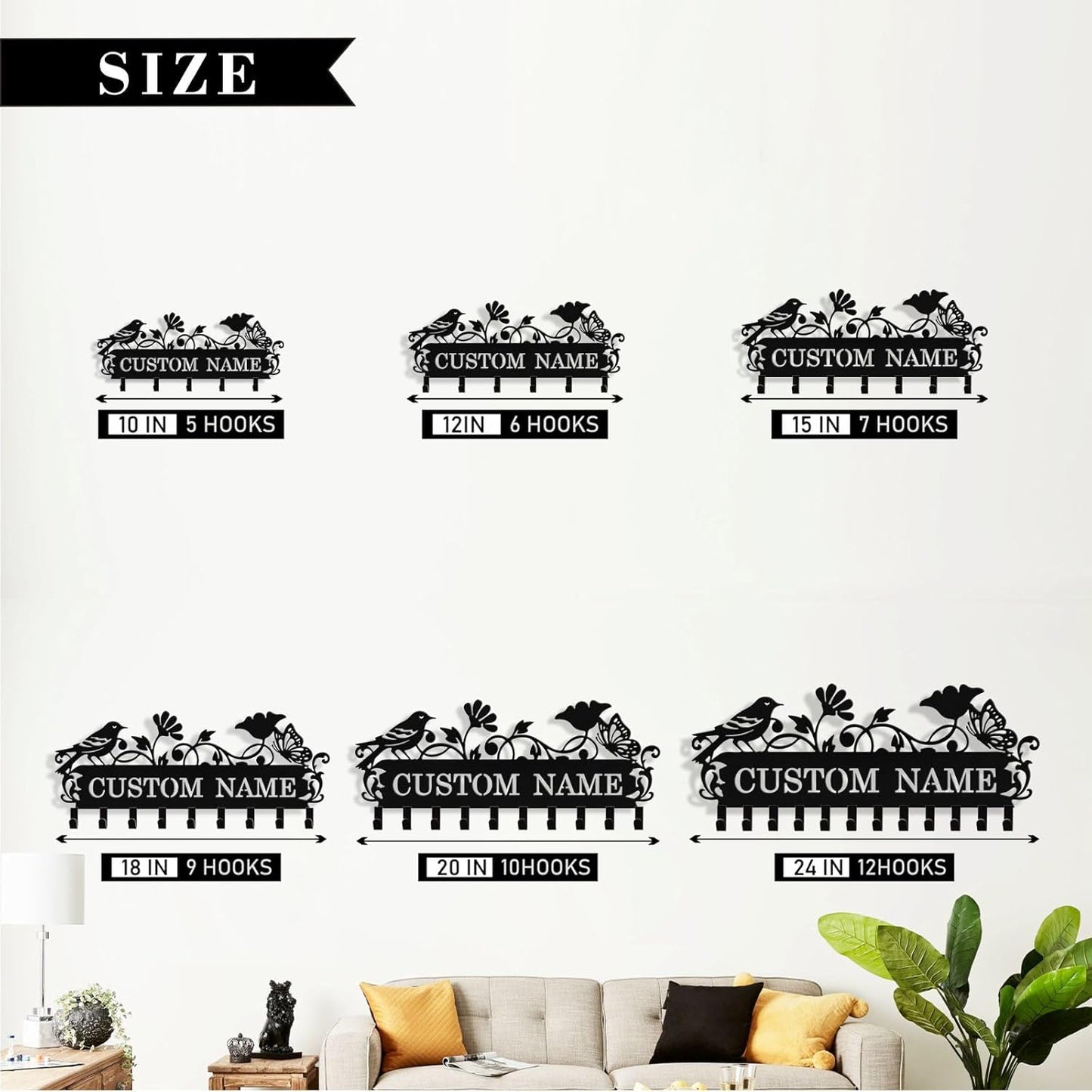 Personalized Bird Key Holder Wall Mount, Custom Metal Key Rack Key Holder with Name, Deer Cabin Wall Keys Hanger with Hooks for Entryway, Front Door, Hallway, Kitchen, Living Room