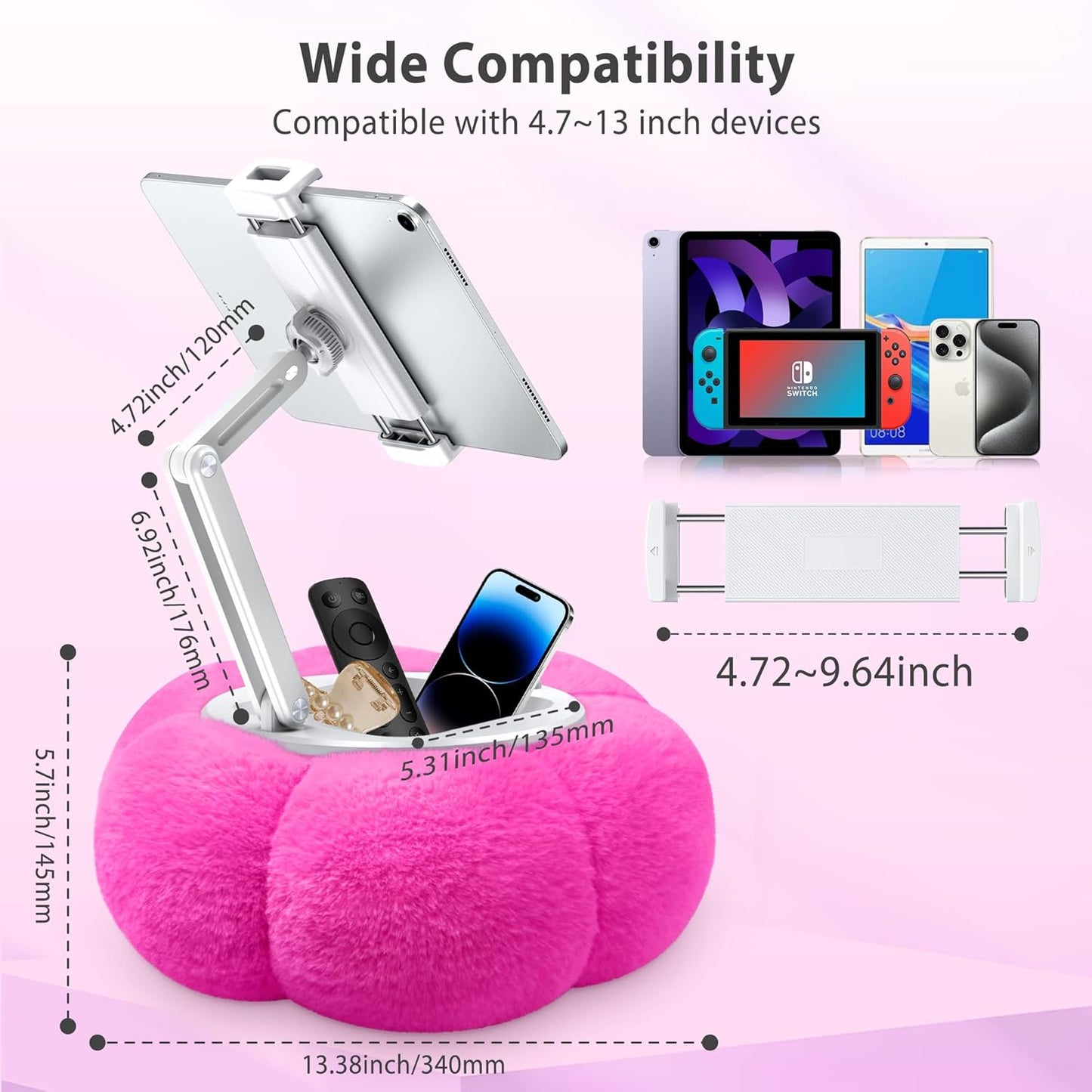 CreaDream Pumpkin Tablet Pillow Stand Holder for Kindle iPad, Adjustable Phone Pillow Stand for Lap Bed with Detachable Snack Bowl, Compatible with 4.7"-13" Tablet, iPad, iPhone, Samsung Tabs, Kindle