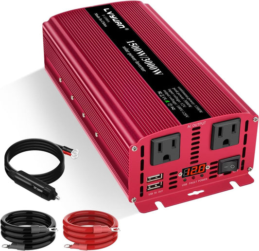 Yinleader 1500 Watts Car Power Inverter 12V to 110V,DC to AC Converter Dual AC Outlets and Dual 3.1A USB Ports for RV Caravan Truck Laptop Camping