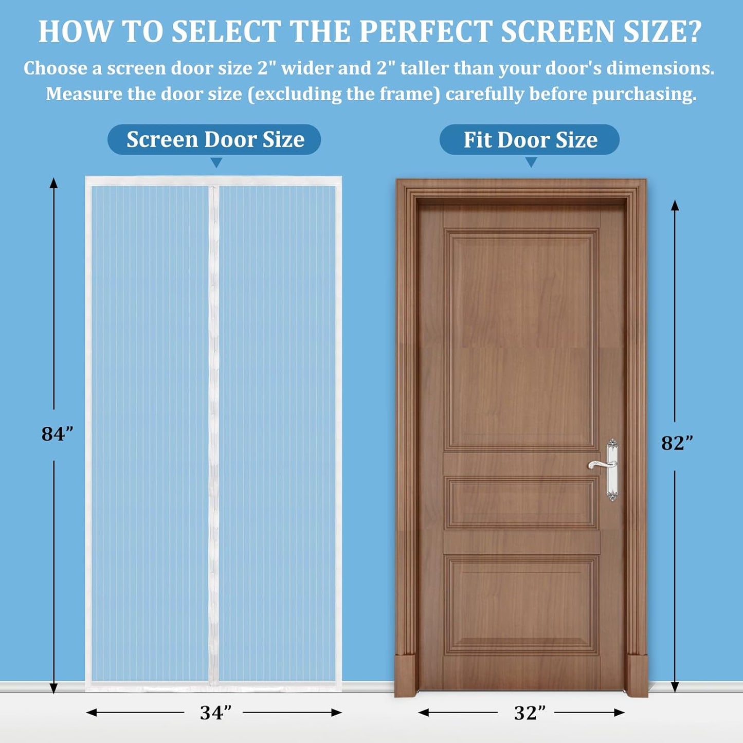 Magnetic Screen Door - Self Sealing, Heavy Duty, Hands Free Mesh Partition Keeps Bugs Out Let Breeze in- Pet and Kid Friendly - Keep Open Feature (White, Fit Door Size 32x 82 Inch)