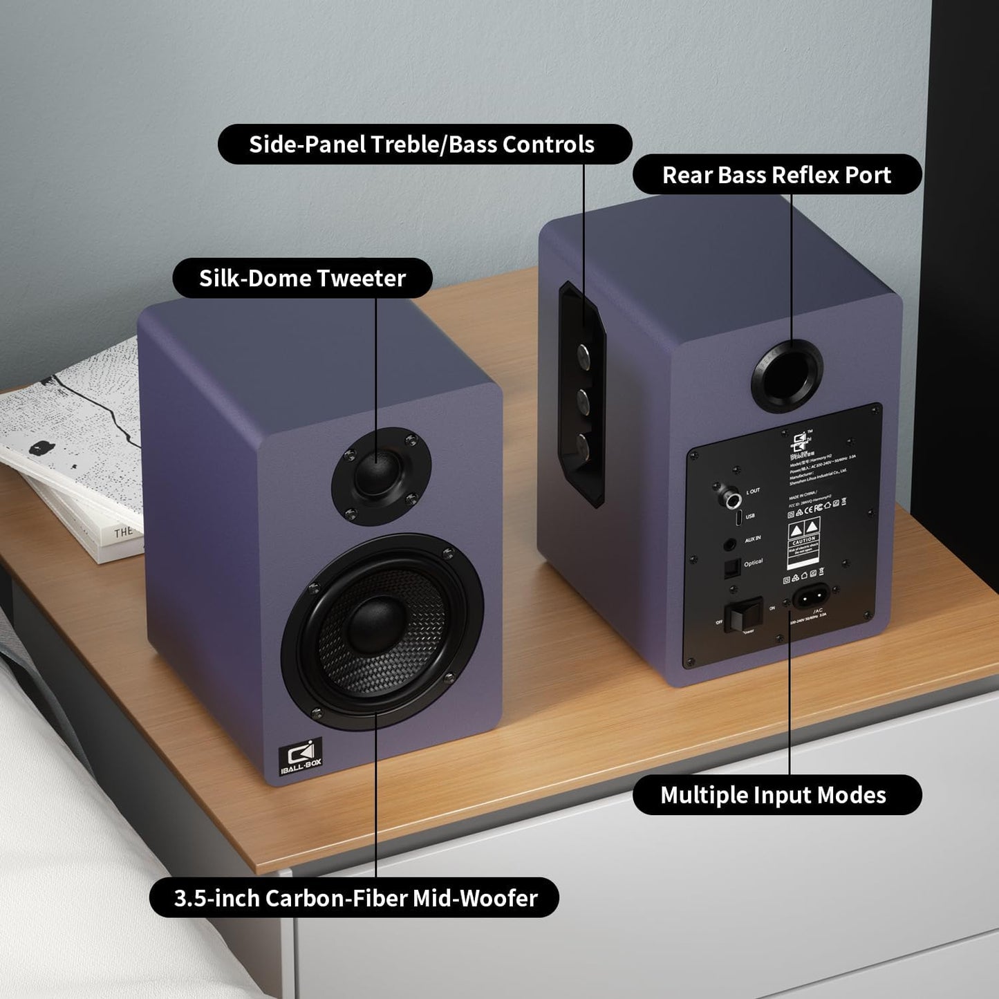 60W Computer Speakers for Desktop PC, DSP, Bluetooth 5.3, 24-Bit Optical, USB-C, AUX, Silk-Dome Tweeter, Carbon-Fiber Driver, Desk Speakers for Laptop/Mac/Monitor, Slate Blue