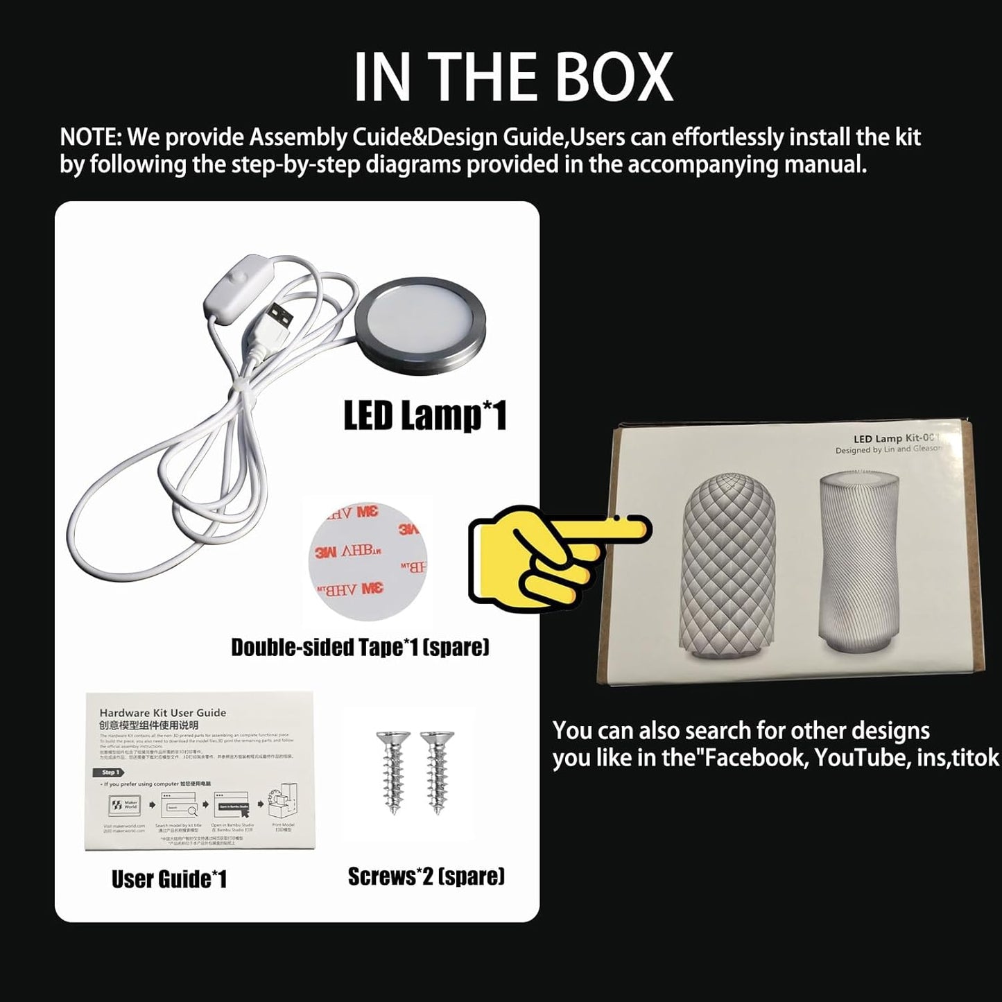 JUUPINE Dedicated Multifunctional LED Creative Lighting kit for 3D Printers,Compatible with Bambu Lab LED Lamp Kit 001, LED Creative Lighting Kit for 3D Printers for Crafting Nightlight Models.