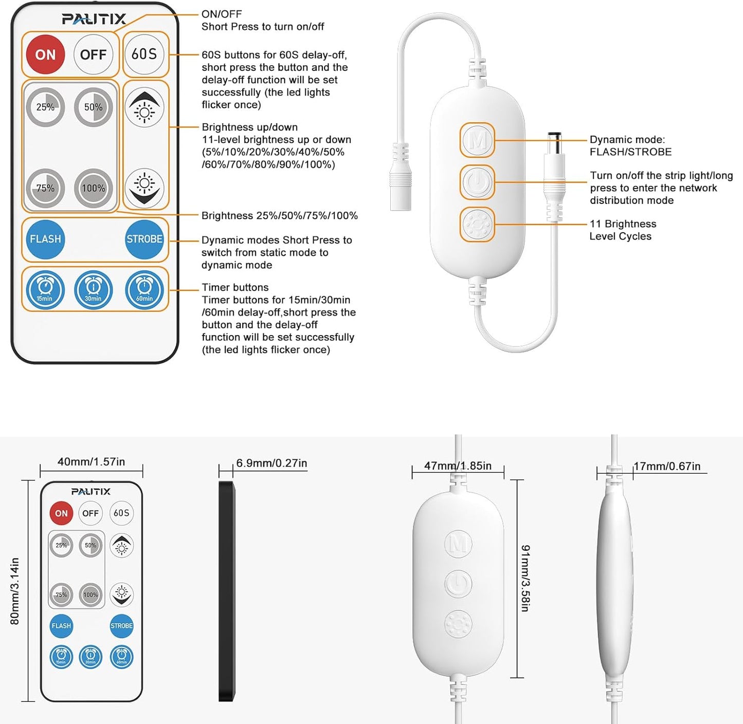 PAUTIX RF WiFi Smart Remote Dimmer for Single Color LED Strip Lights,Compatible with Alexa and Google,14-Key Wireless Remote,DC 12-24V Controller for 3528/2835/5050/COB LED Strip Light