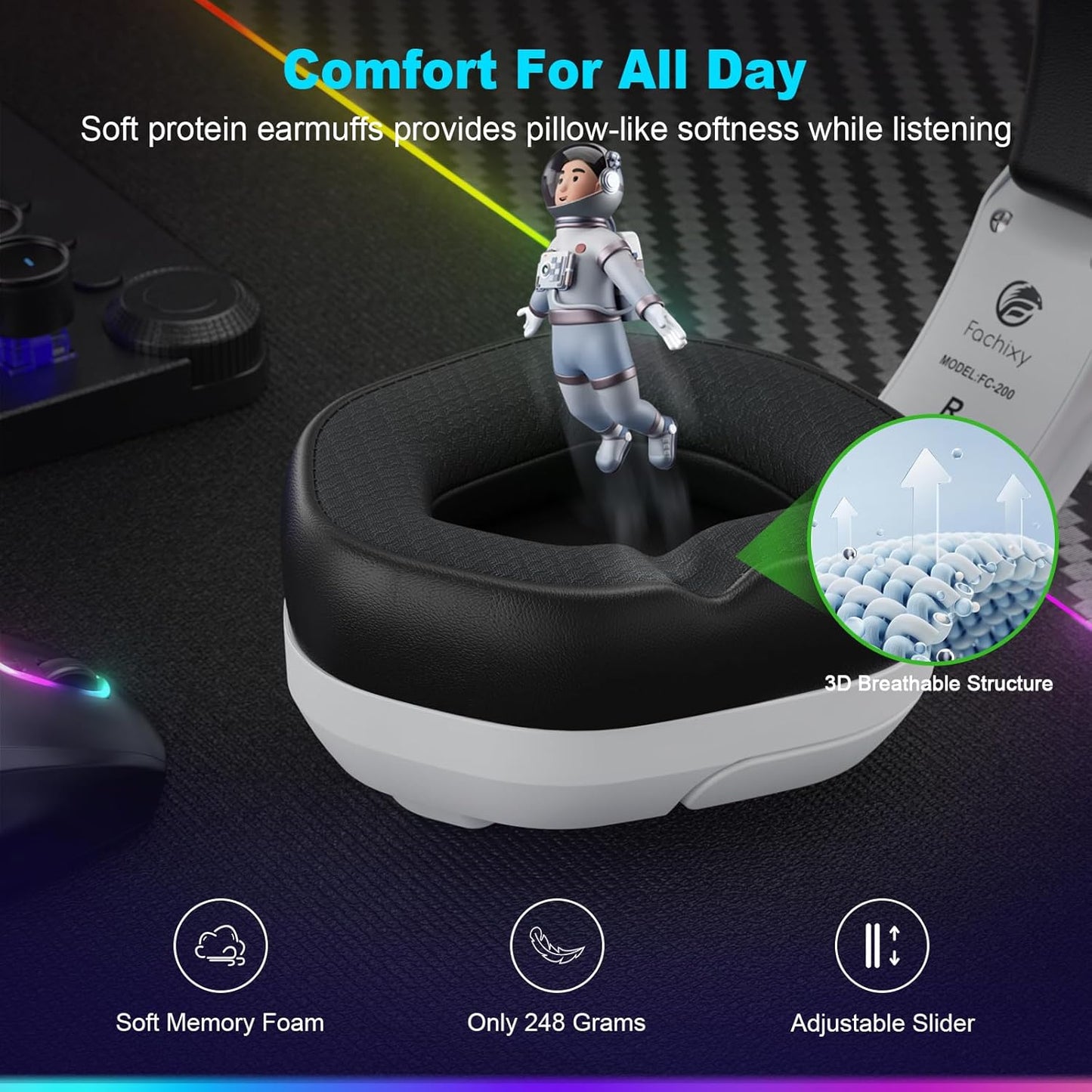 FC200 Wireless Gaming Headset for PS5, PS4-2.4GHz USB Foldable Headphones with Mic - 3D Stereo Bluetooth Headset with 50Hrs Battery Life, for Switch, PC, Mac, Mobile