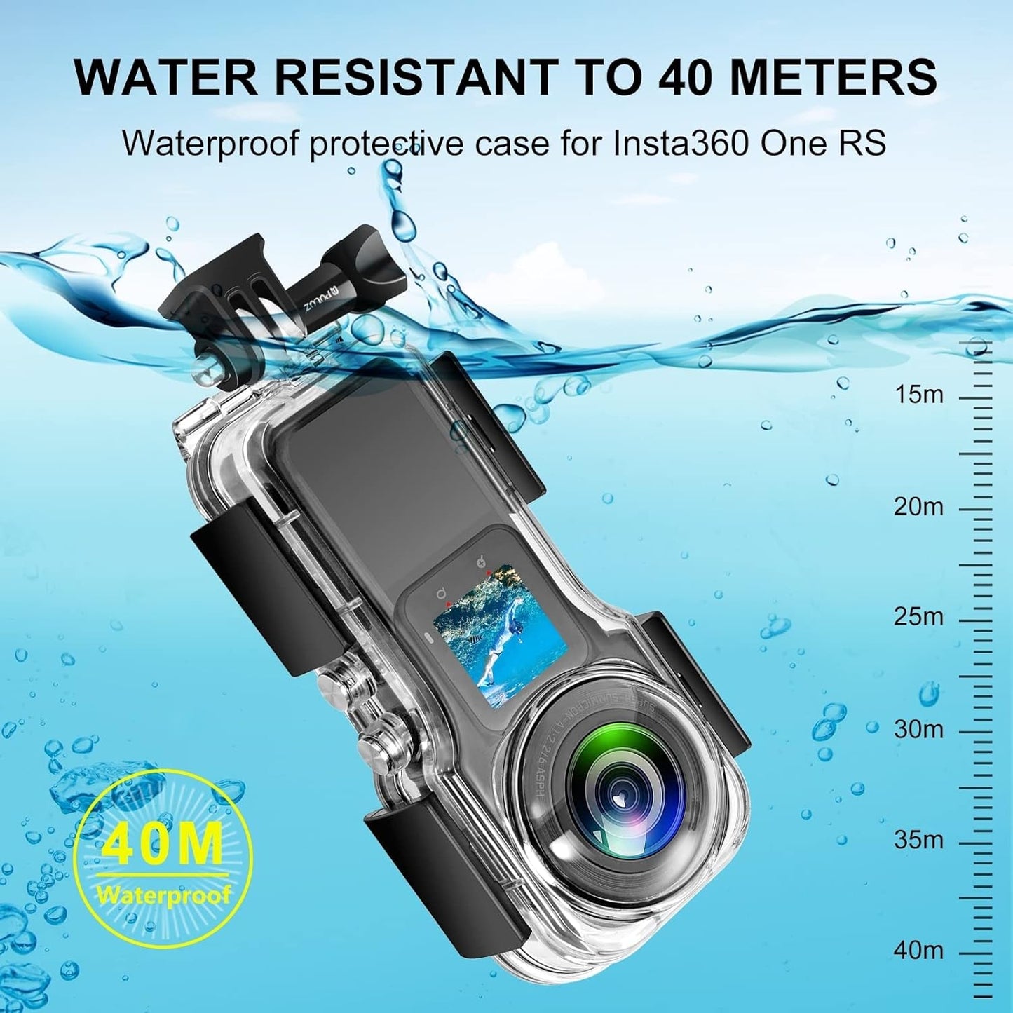 PULUZ 40m/131ft Dive Case for Insta360 One RS 1-Inch 360 Edition - Underwater Waterproof Housing Cover with PC Shell - Essential Camera Accessories