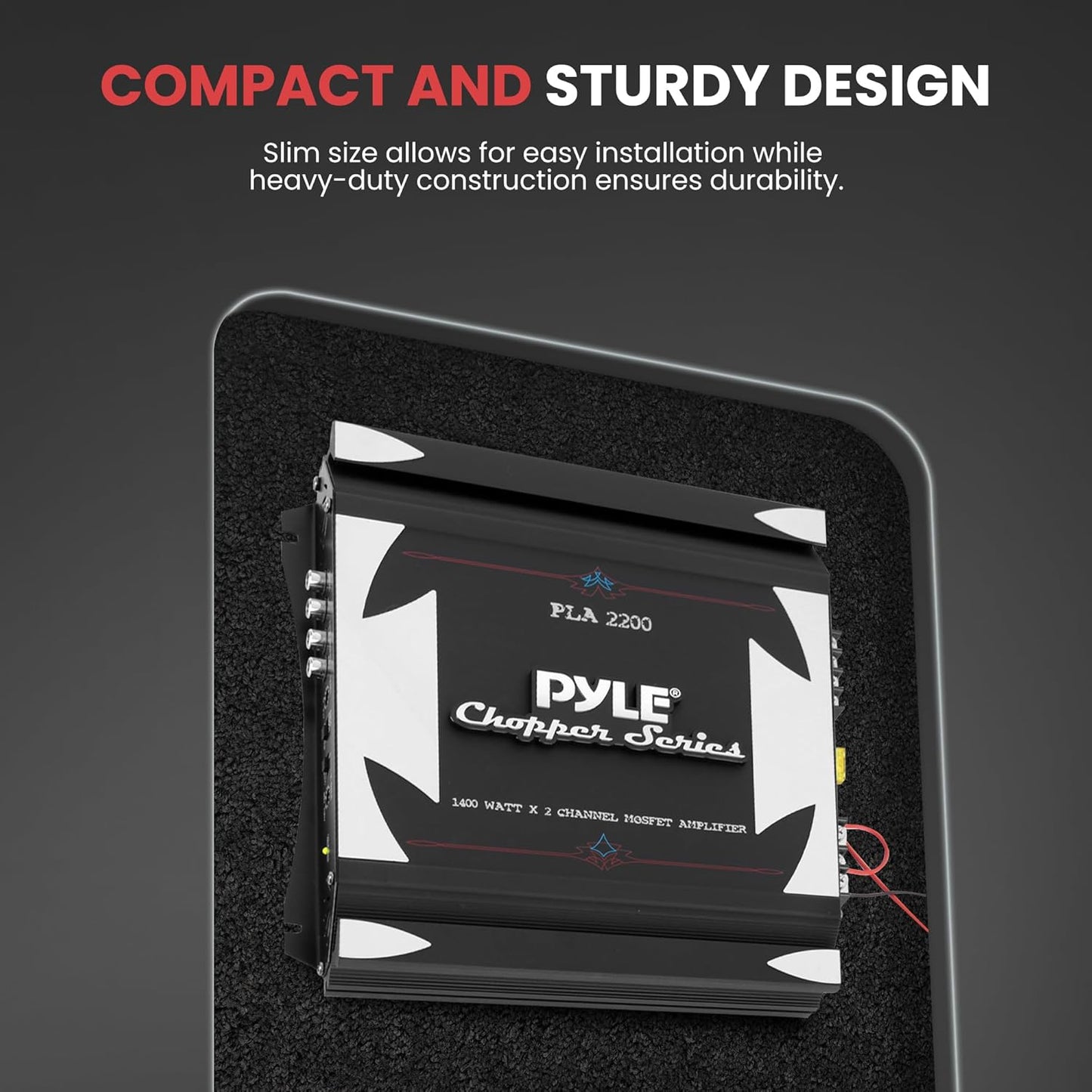 Pyle 2 Channel Car Stereo Amplifier- 1400W Dual Channel Bridgeable High Power MOSFET Audio Sound Auto Small Speaker Amp w/ Crossover, Bass Boost Control, Gold Plated RCA Input Output, Black - PLA2200