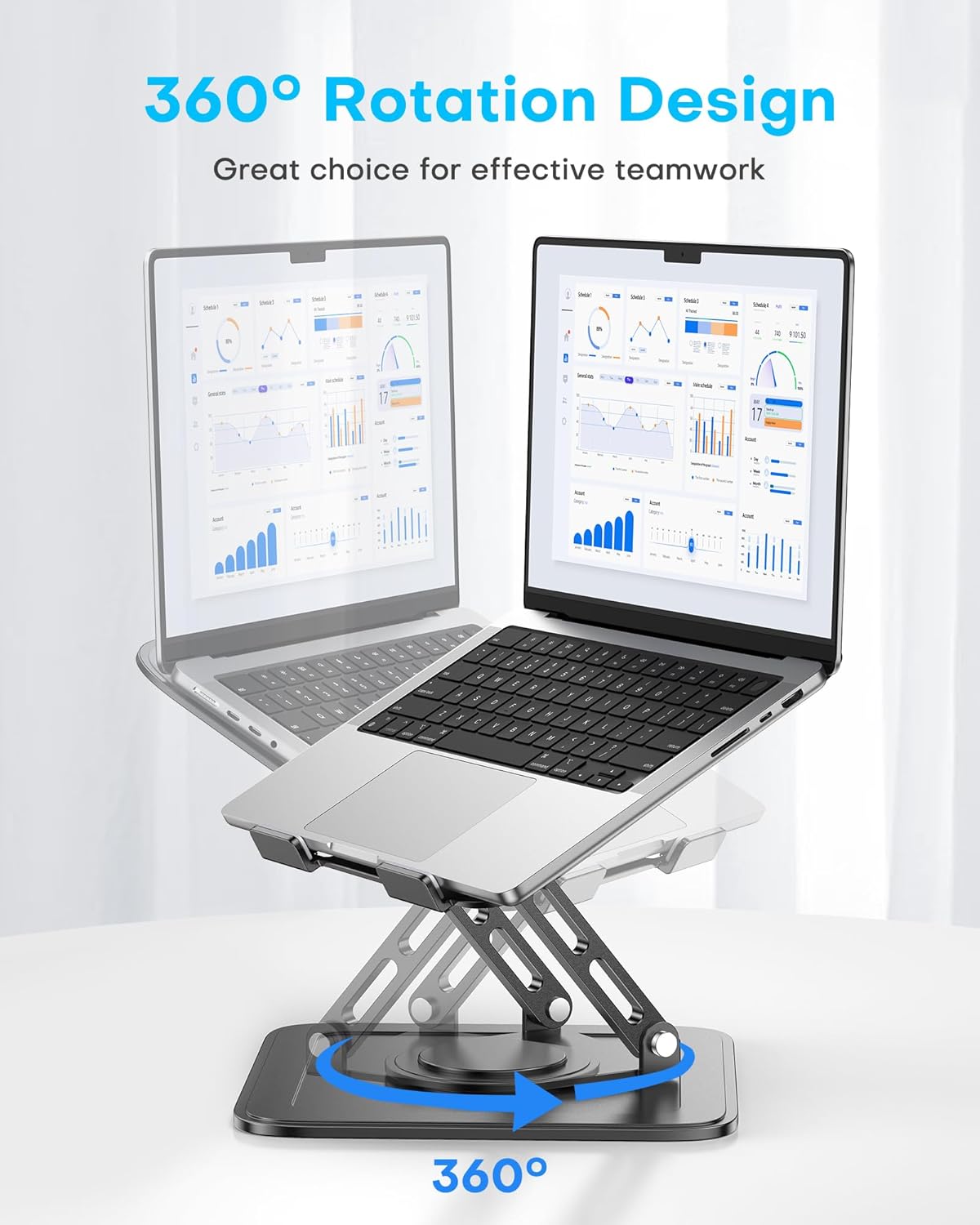 Adjustable Laptop Stand, Computer Stand with 360 Rotating Base, Ergonomic Laptop Riser Mount for Desk Foldable Protable Computer Desk Fits with MacBook Pro Air (10-16") - Black