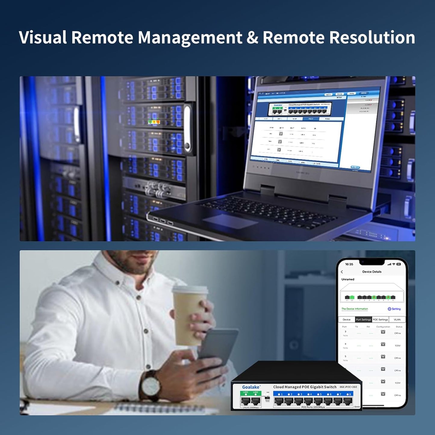 8 Port Gigabit PoE Switch with 2*1000Mbps Uplink, Easy Managed 10 Port Gigabit POE Switch Compatible with IEEE 802.3af/at Devices@120W, AI PoE Auto Recovery&Extend, Vlan, Metal Pluy&Play