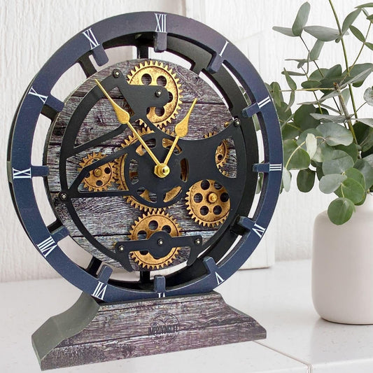 ImprovingLife The Gears Clock Desk Clock 10 inches with Real Moving Gears Convertible into Wall Clock (Carbon Grey)