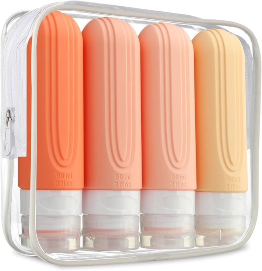 Travel Bottles for Toiletries, Tsa Approved 3oz Travel Size Containers BPA Free Leak Proof Refillable Liquid Silicone Squeezable Travel Accessories for Shampoo Conditioner Lotion (4 Pack)