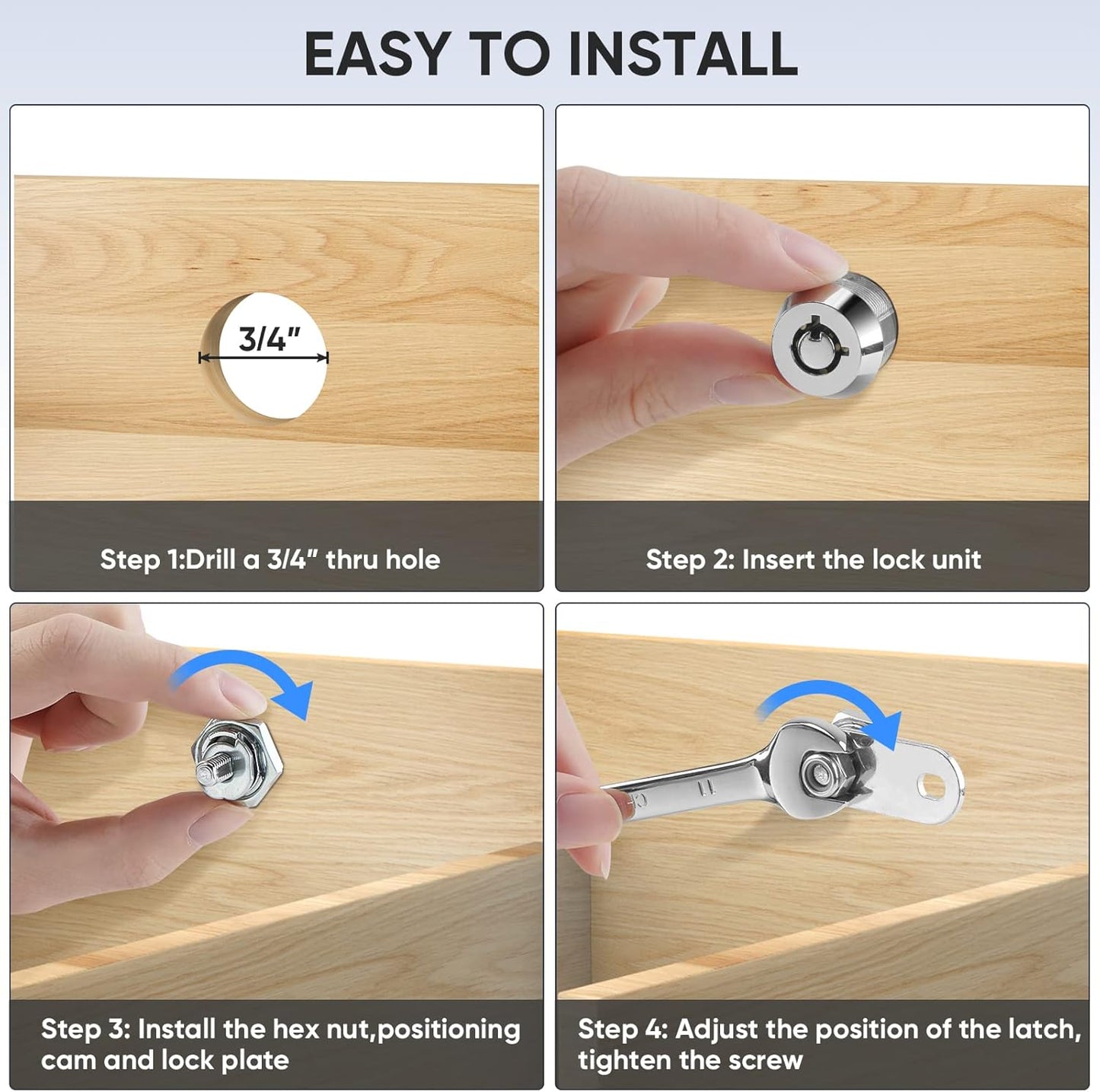 PTEROMY 5 Pack Cabinet Lock with Keys, 5/8'' Heavy Duty Tubular Cam Lock for RV Compartment Storage Locks, Full Set of RV Cam Locks (Chrome, 5/8'', 5 Pack)