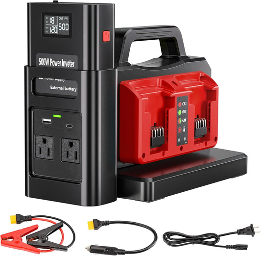 500W Pure Sine Wave Power Inverter for Milwaukee M18 18V Battery, 4-Ports DC 18V to AC(2 Outlets) 120V Car Charger Plug Inverter Adapter Converter for Camping, Emergencies(Tool Only)