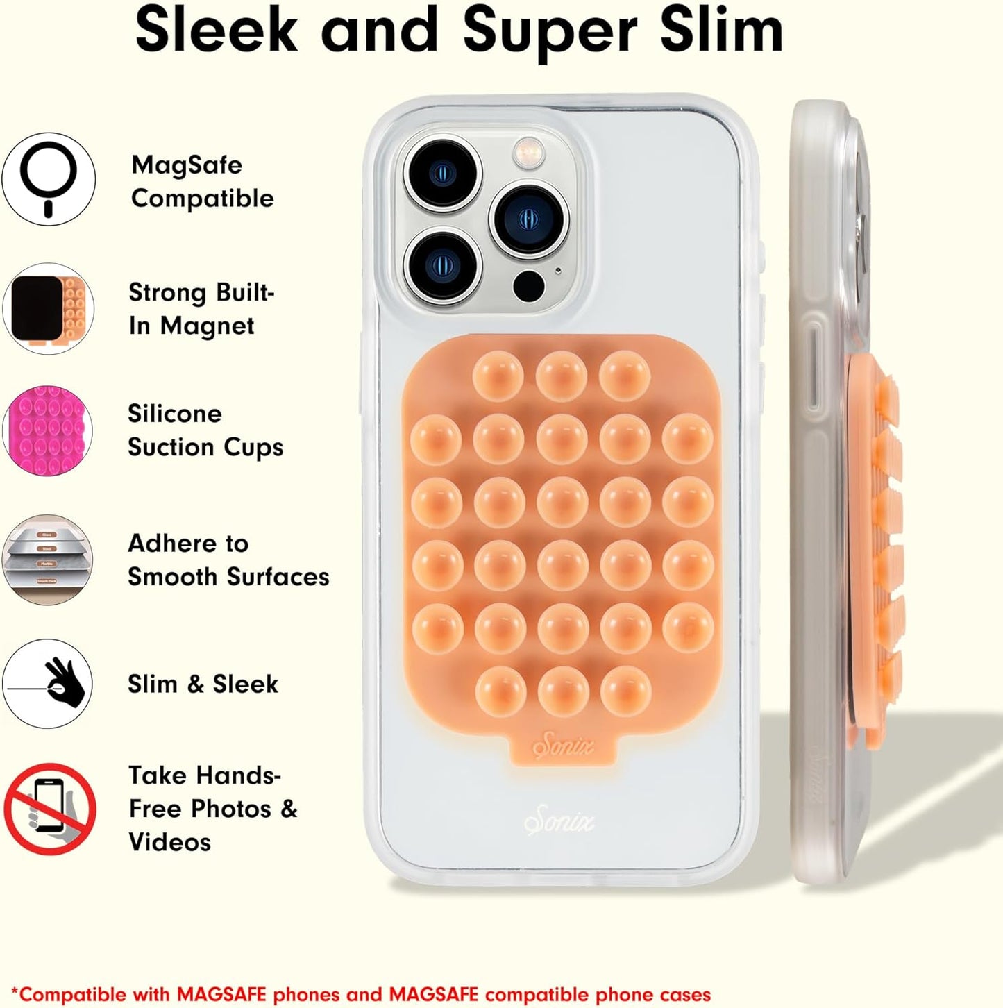 Sonix | Magnetic Silicone Suction Cup Phone Mount for iPhone | Compatible with MagSafe | Peach