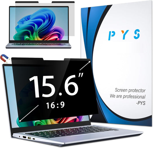 PYS Magnetic Laptop Privacy Screen Filter 15.6 Inch 16:9 - Detachable Computer Screen Privacy Shield, Anti-Glare Blue Light, Removable 15.6" Screen Protector for Lenovo, HP, Dell, Acer, ASUS