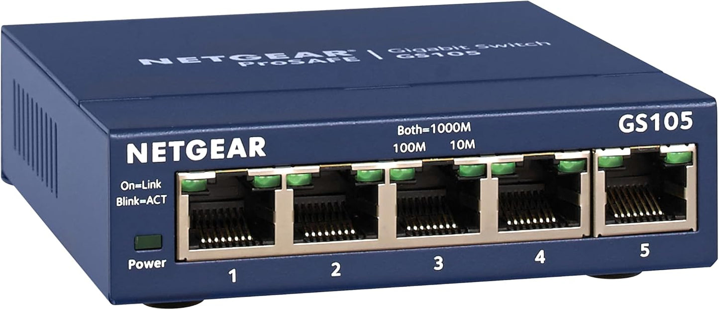NETGEAR 5-Port Gigabit Ethernet Unmanaged Switch (GS105NA) - Desktop or Wall Mount, and Limited Lifetime Protection