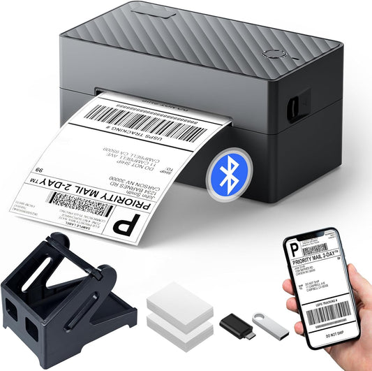 Label Printer, Bluetooth Shipping Label Printer with Black Label Holder, 4x6 Thermal Printer for Shipping Packages, Compatible with Android, iOS, Windows, Mac, Chromebook, Amazon, Ebay, UPS