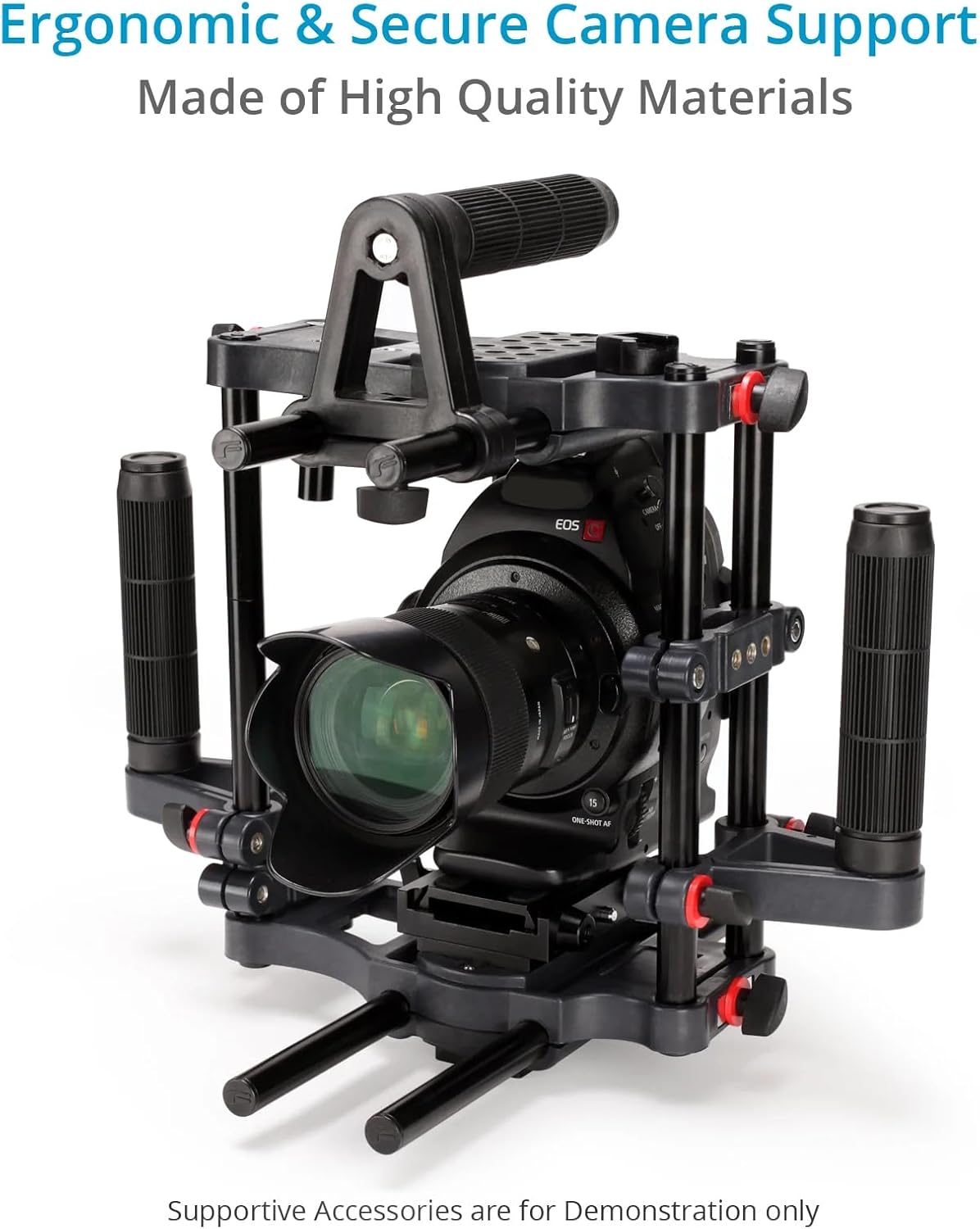 Power DSLR Camera Cage for DSLR DSLM Cameras Only. Adjustable Handles & 15mm Rod Adapter. Tripod Compatible. Comes with Quick-Release Plate (FC-CTH)