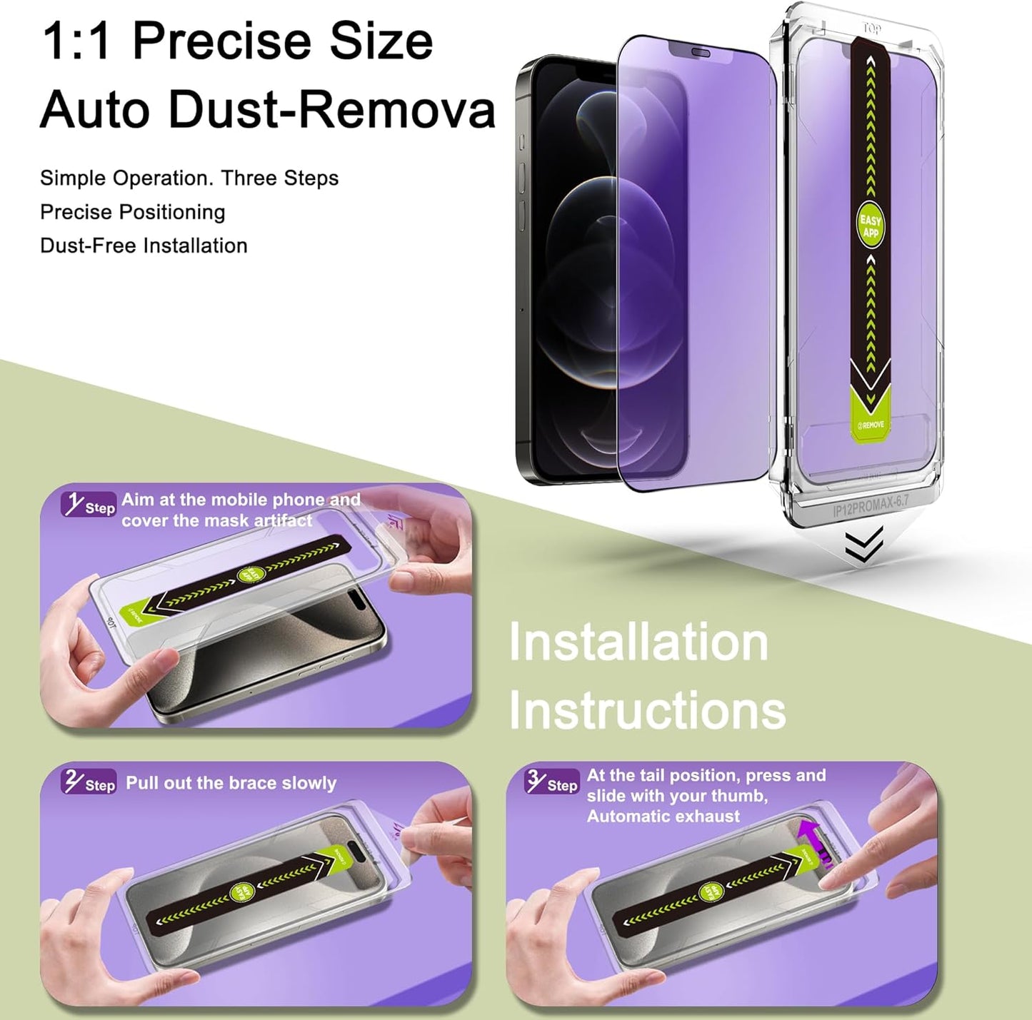 (2-Pack Anti Blue Light Matte Screen Protector for iPhone 12 Pro Max (6.7-Inch),9H Tempered Glass,Anti-Glare,Full Coverage,Anti-Fingerprint,Auto Dust Removal,Bubble-Free