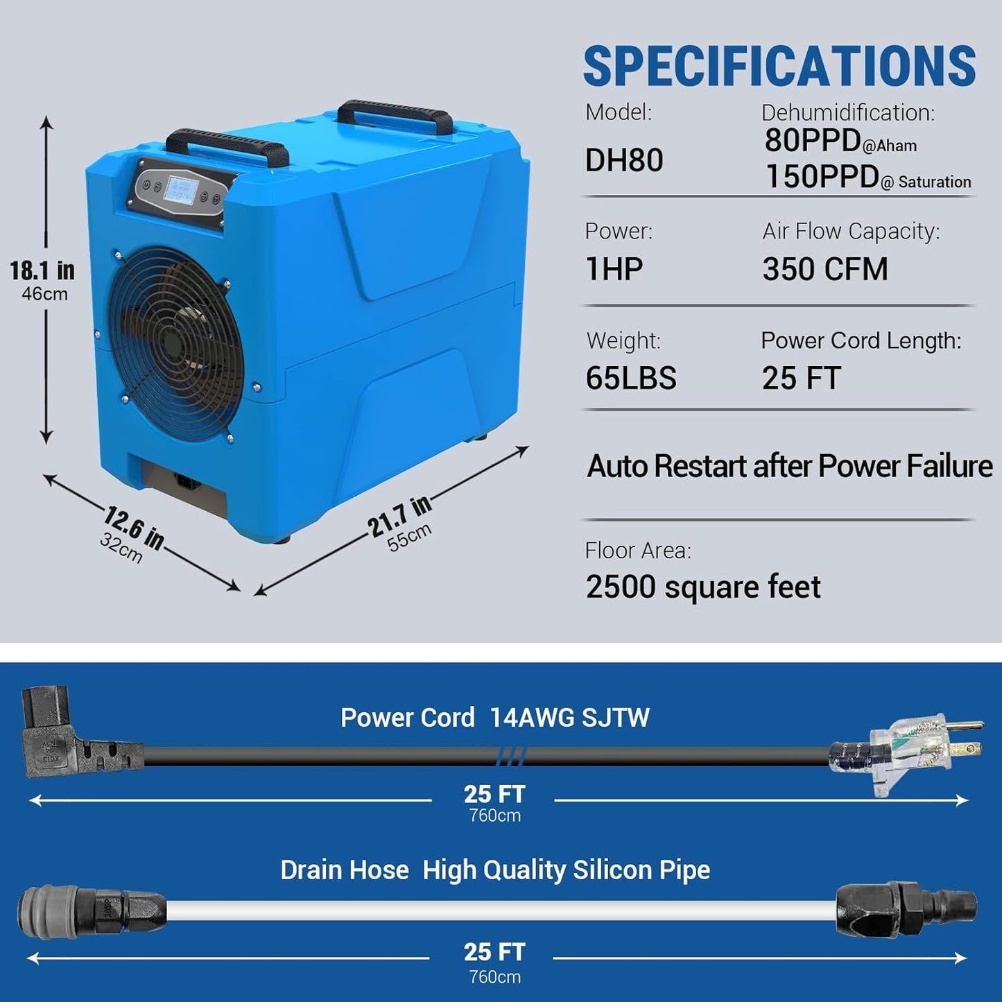 MOUNTO Commercial Dehumidifier, 150 Pint High-Capacity, Includes Pump Drain Hose for Water Damage Restoration, Ideal for Basements, Warehouses & Job Sites