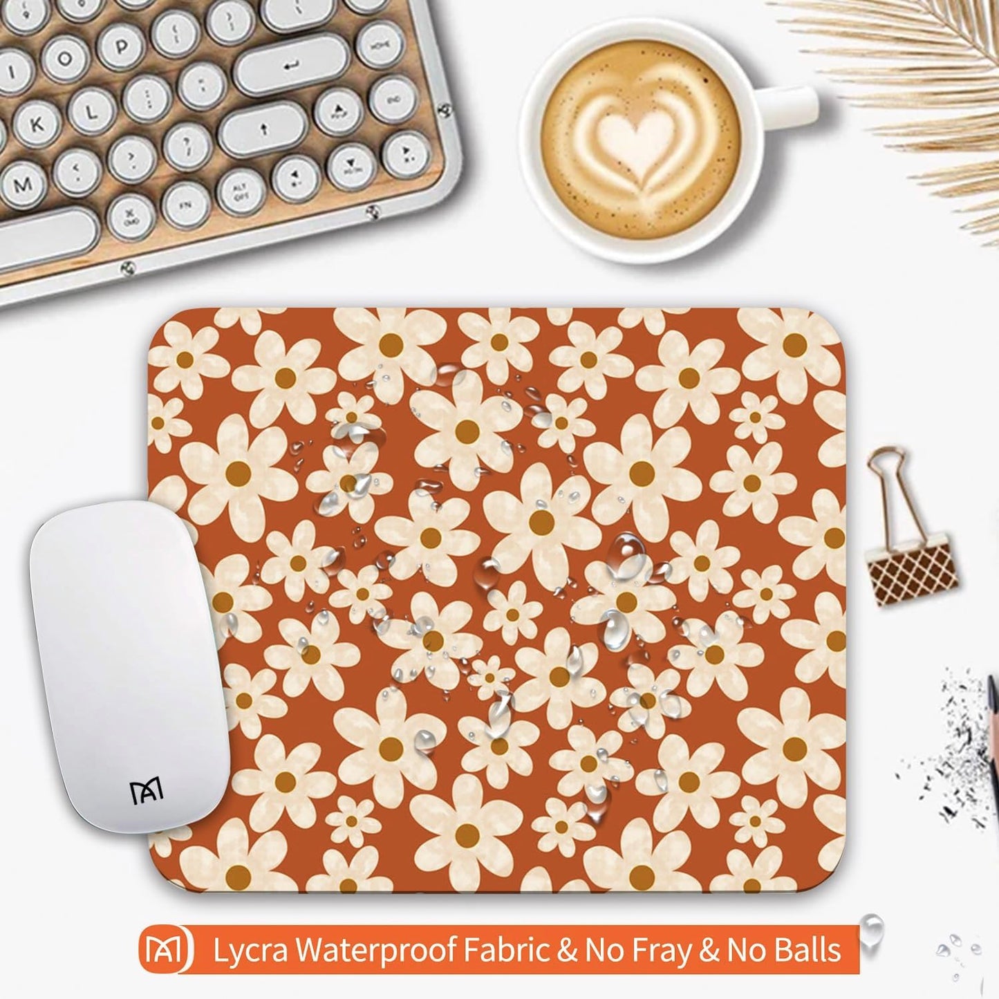 Square Mouse Pad Cute Flowers, Personalized Premium-Textured Custom Mouse Mat Design, Washable Mousepad Cloth, Non-Slip Rubber Base Computer Mouse Pads for Wireless Mouse