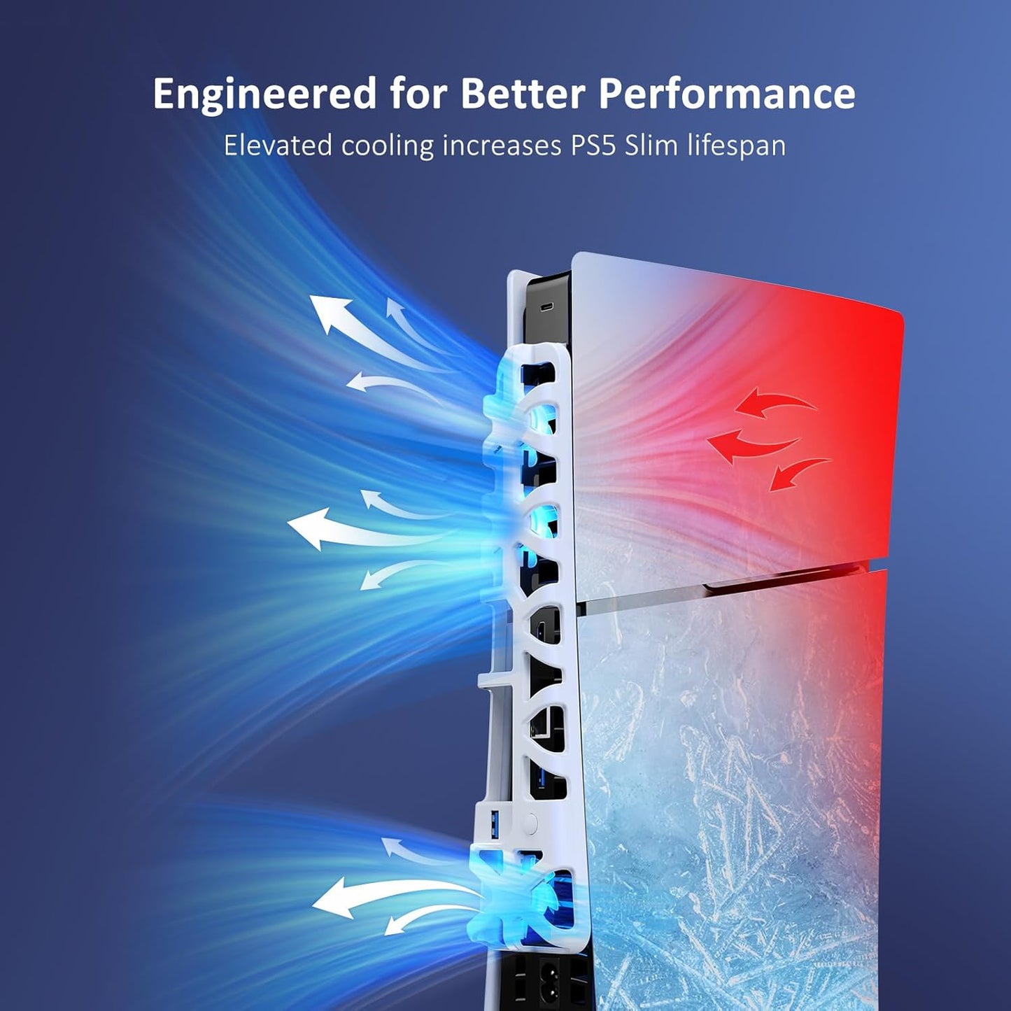 NexiGo PS5 Slim Silent Enhanced Cooling Fan with Adjustable Speed, Auto Power On/Off, with USB 3.0 Port, Efficient Cooling System for Both PS5 Slim Disc and Digital Editions (White)