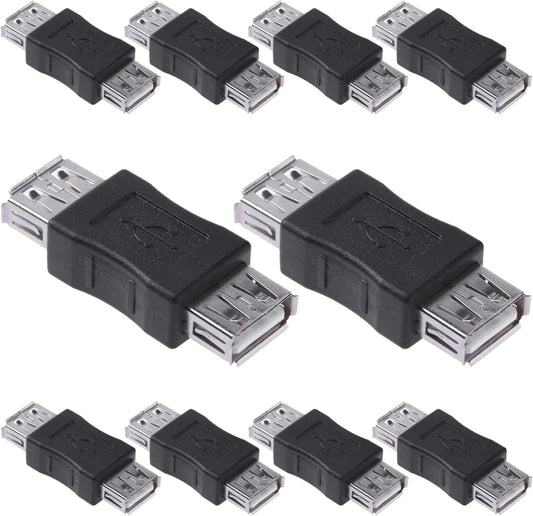 Cmple - [10 Pack USB Female to Female Coupler Adapter Straight Bridge USB 2.0 Type-A Jack to Jack Extension Connector Converter High Speed Data Transfer Charger Cable Extender