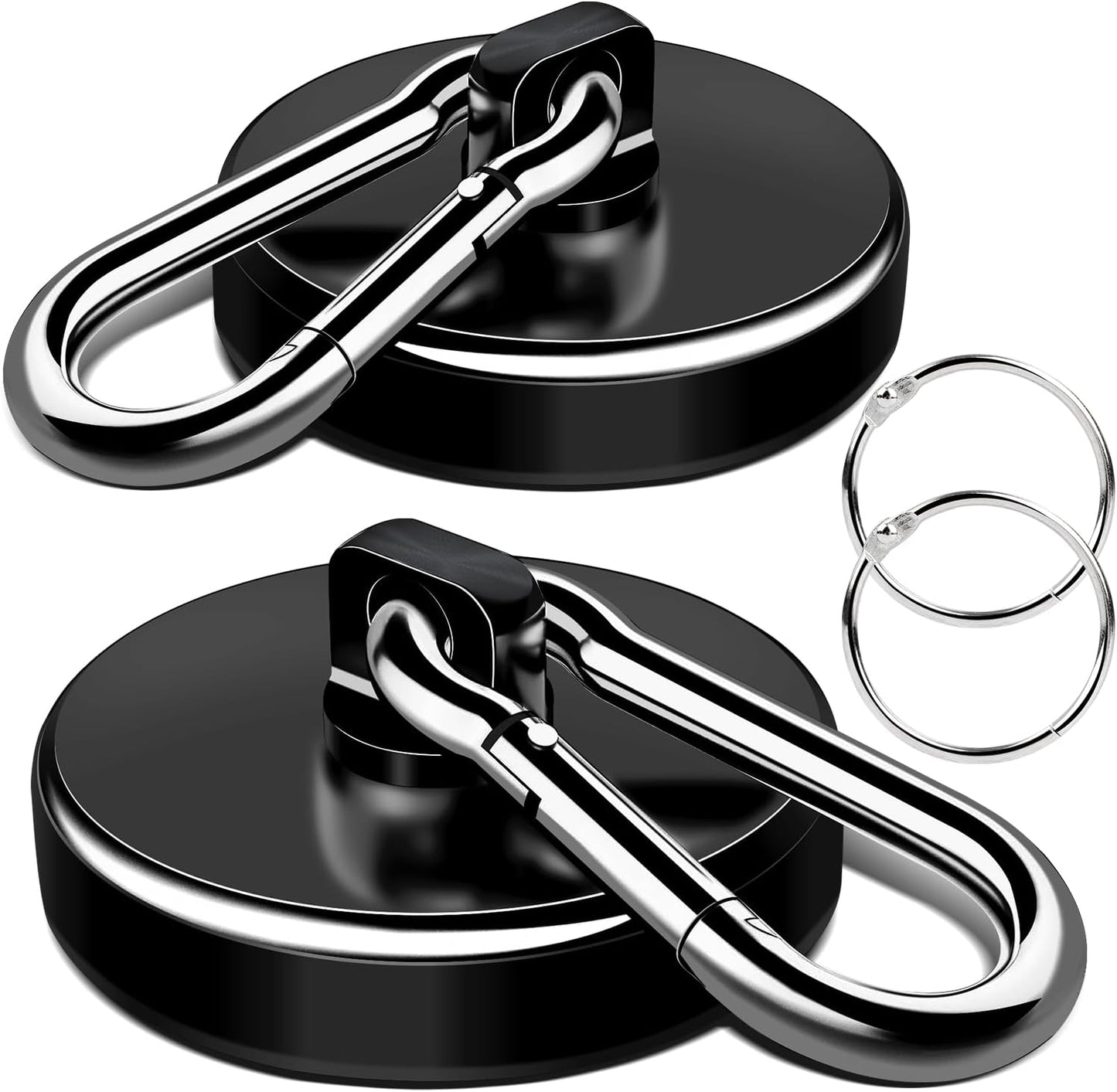 LOVIMAG Strong Magnets with Hooks, 200LBS+ Heavy Duty Magnets with Epoxy Coating for Cruise, Magnetic Hooks with Swivel Carabiner Hook, Powerful Neodymium Magnet for Hanging, Kitchen,Garage-2 Pcs