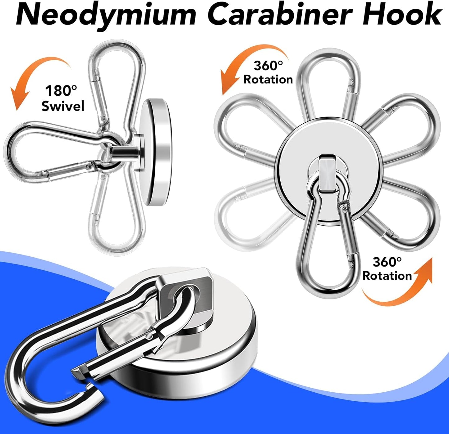 LOVIMAG Magnetic Hooks for Cruise Cabins, 70LBS Swivel Magnet Hooks, Cruise Must Haves with Swivel Carabiner Hook for Hanging, Strong Neodymium Magnets with Hook for Ceiling, Garage Etc-6 Pcs