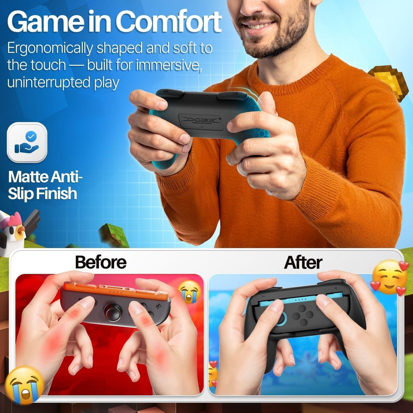 TNP JoyCon 2 Grips for Nintendo Switch 2 2025 - Ergonomic Joy Con Grip Handle Kit - Comfortable Anti-Slip Controller Kit Accessory for Nintendo Switch 2 New Gen Joy-Con Controller, 2 Pack, Black