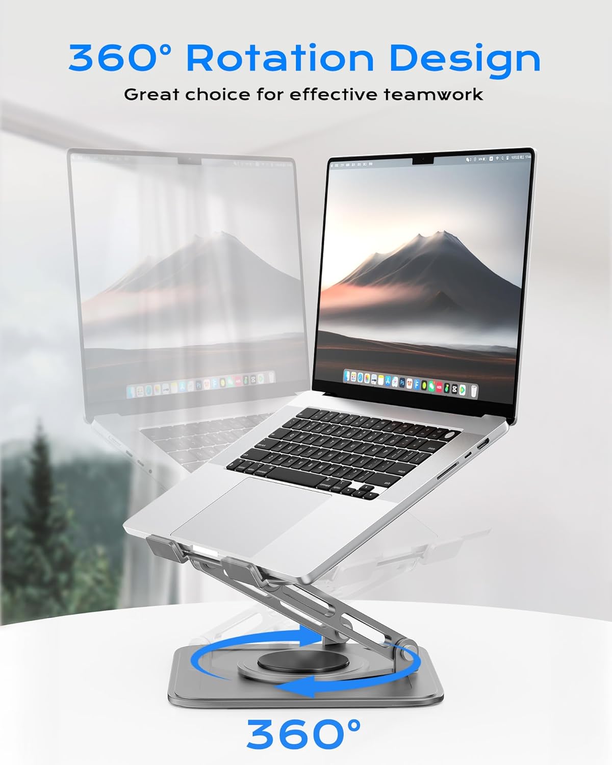 Adjustable Laptop Stand for Desk with 360 Base, Ergonomic Laptop Riser, Mount, Holder Notebook Computer Stand for MacBook Air Pro, HP, Dell, XPS, HP 16" Laptops - Gray