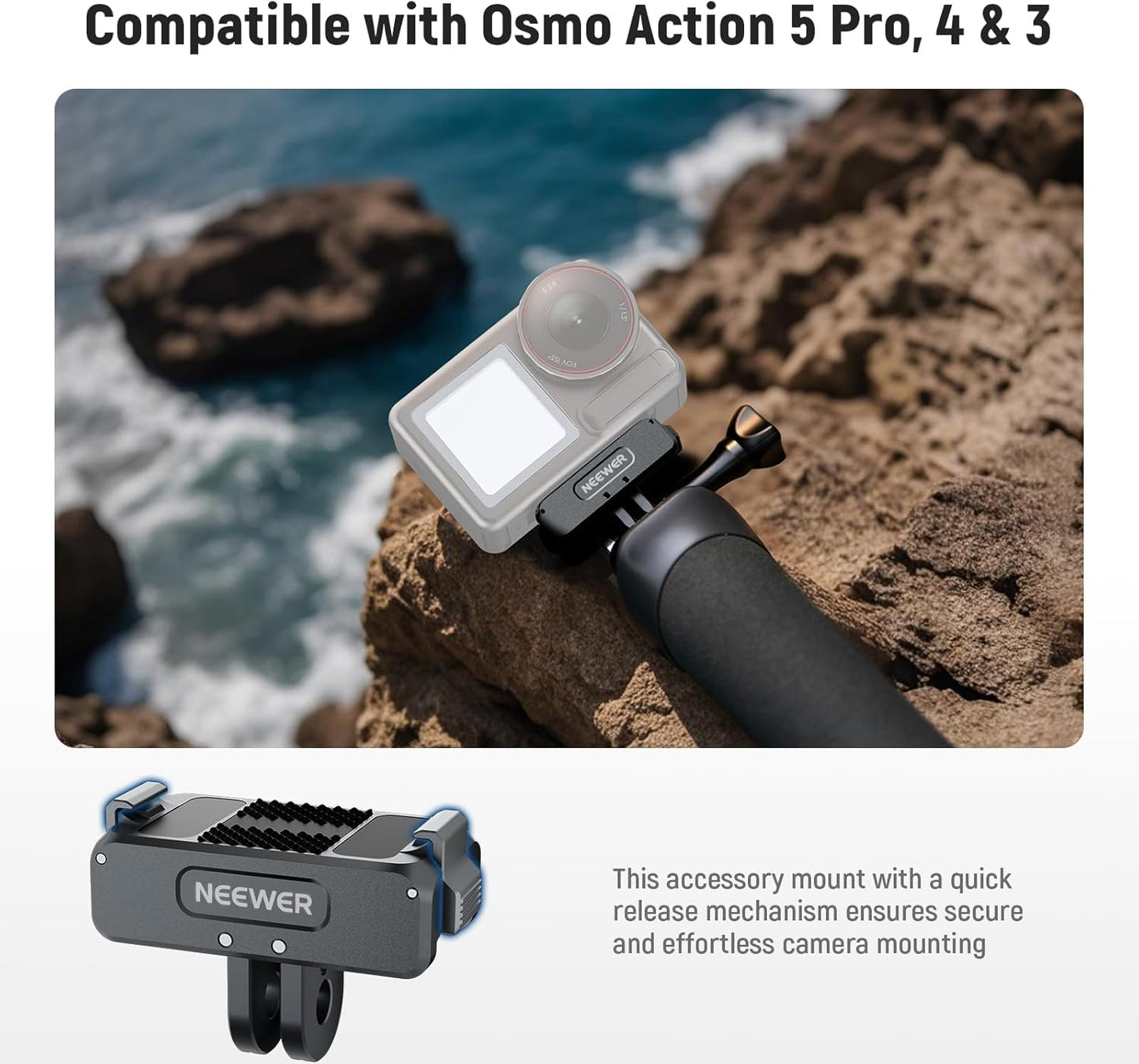 NEEWER Upgraded Magnetic Mount Adapter Compatible with DJI Osmo 360 / Action 5 Pro/4/3, Quick Release Action Camera Mount Vlogging Accessories with 1/4" Tripod Thread, AC011 Dark Gray