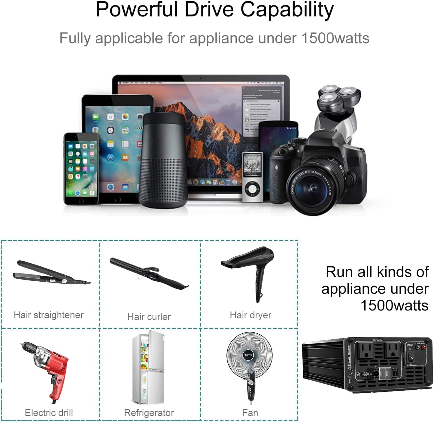 Xijia 1500W (Peak Power 3000W) Pure Sine Wave Inverter DC 60v to 120v Inverter 60HZ Solar Converter for Home Use car (DC60V (Range 50V-75V) 1500W)