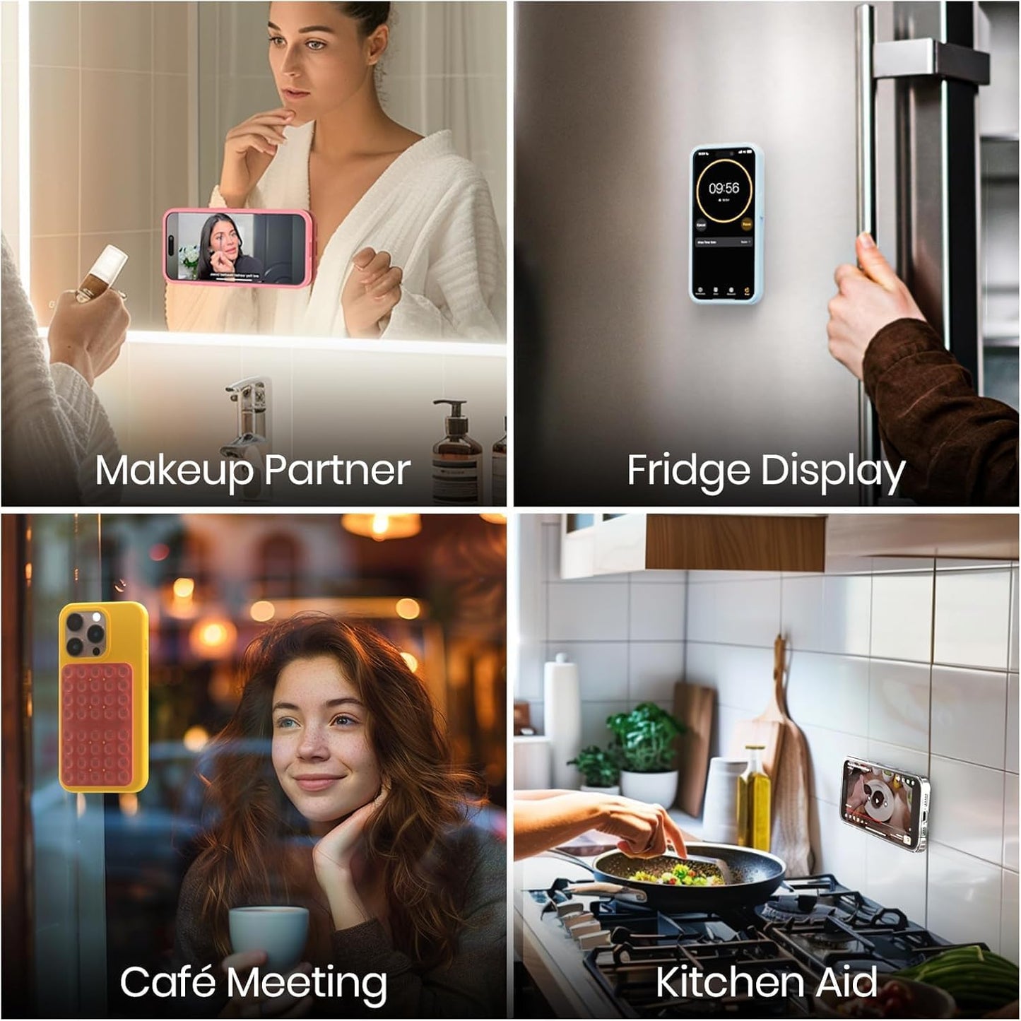 Klearlook 4Pack Silicone Suction Cup Phone Case Mount Double Sided, Sticky Phone Grip for Cell Phone, Hands-Free Phone Accessories for Selfies and Videos, Clear & Light Pink & Black & White