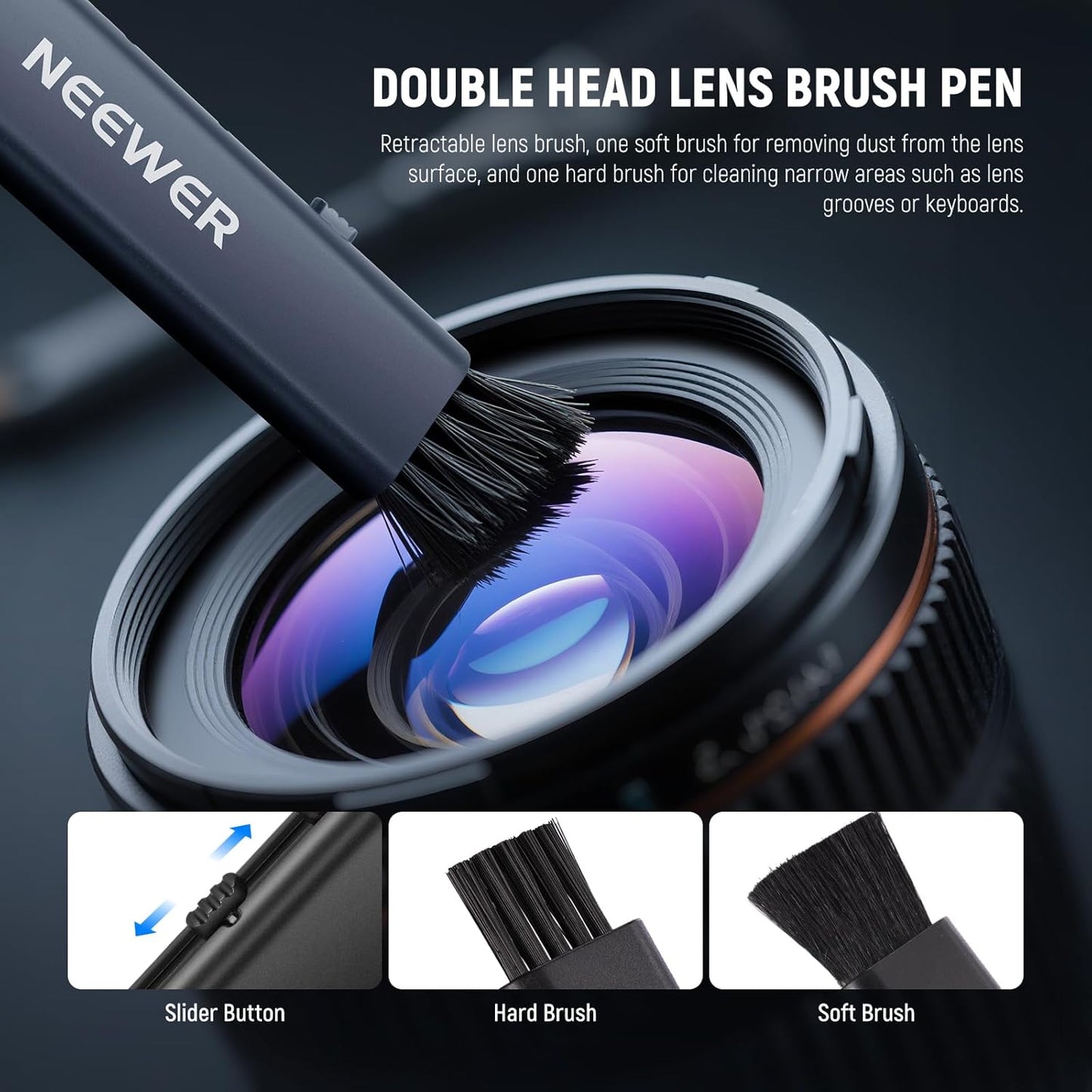 NEEWER 16 in 1 Camera Lens Cleaning Kit, 1x Brush + 1x Air Blower + 1x Cleaning Swab for 24mm Full Frame Sensor + 1x Cleaner Spray + 2X Cloth + 10x Wet Lens Wipe, HM-44