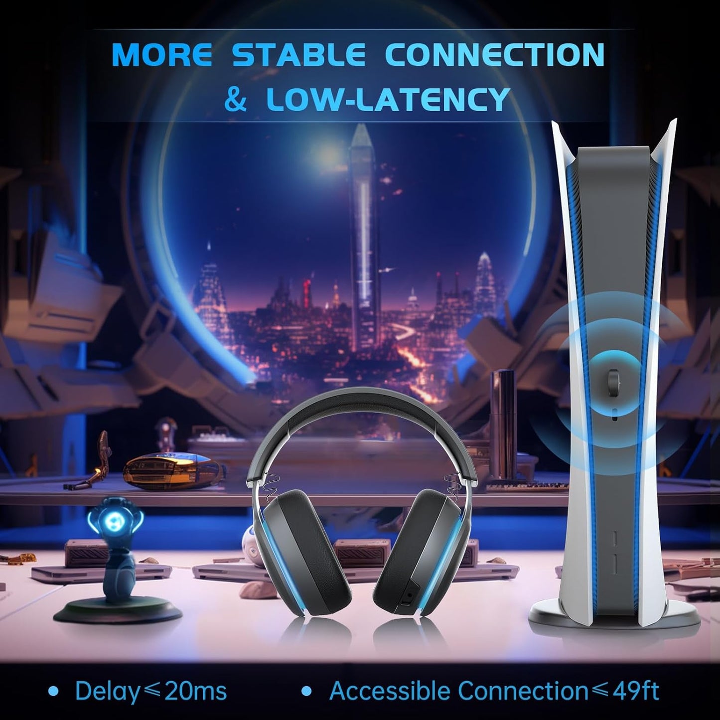 2.4GHz Wireless Gaming Headset for PS5, PS4 Fortnite & Call of Duty/FPS Gamers, PC, Nintendo Switch, 7.1 Surround Sound, Bluetooth 5.3 Gaming Headphones with ENC Mic, 40+Hr Battery - Space Gray