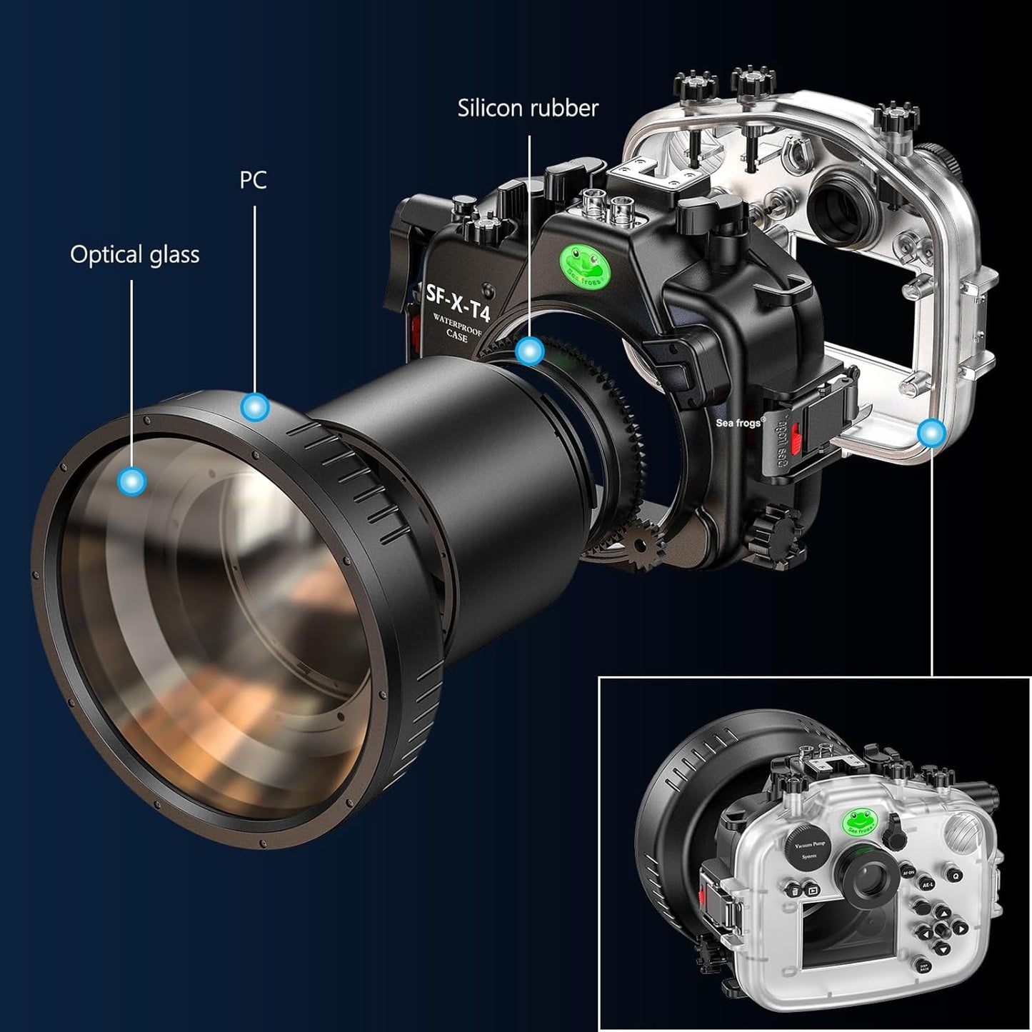 Sea frogs Waterproof Camera Housing Compatible with Fujifilm X-T4 16-50MM 18-55MM IPX8 40m/130ft Maximum Diving Depth Underwater Camera Case for Diving, Surfing, Rowing, Skiing