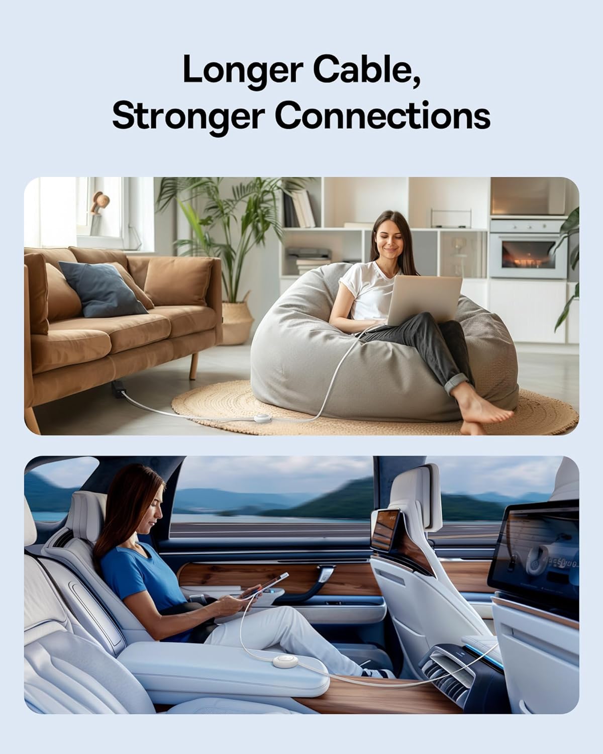 Baseus USB C to USB C Cable, 100W 6.6ft Retractable USB C Fast Charging Cable, 7-Stage Length Preset Retractable Charger Cord for iPhone 16 15 Pro Plus Pro Max, MacBook, iPad Pro, Samsung S24/S23+