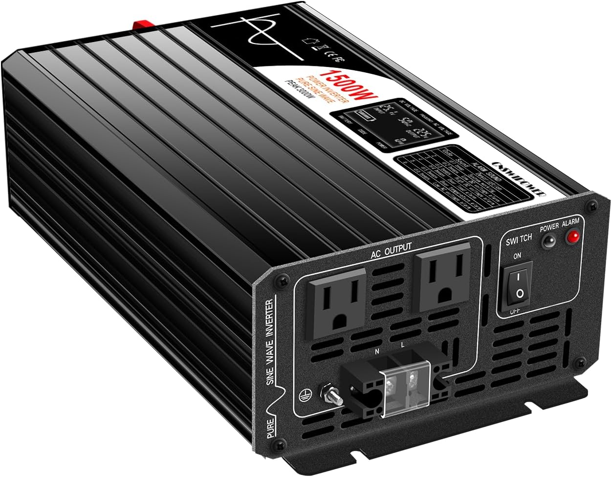 Xijia 1500W (Peak Power 3000W) Pure Sine Wave Inverter DC 60v to 120v Inverter 60HZ Solar Converter for Home Use car (DC60V (Range 50V-75V) 1500W)