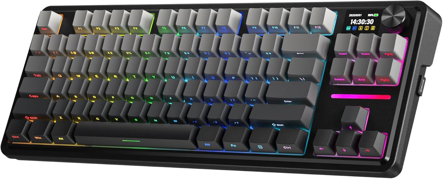 Redragon K743 PRO GB 80% Gasket RGB Gaming Keyboard w/Hype 1.14’’ TFT Screen & Knob, 84 Keys Mechanical Keyboard, 5-Layer Noise Dampening, Hot-Swap South-Facing RGB Socket, Gradient PBT Keycaps