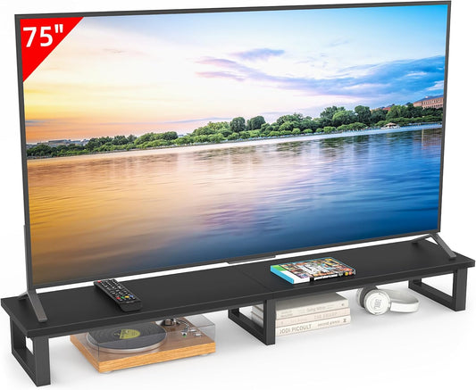 YAOHUOO 59" Large TV Riser for 32-75 inch TV, TV Riser Stand Shelf with Steel Legs, Tabletop TV Stand Riser for Home Office,Black