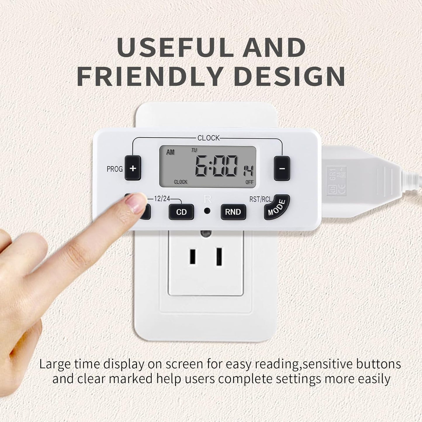 7 Day Programmable Digital Timer Outlet, Indoor Timer with Single Plug-in, Suitable for Lamp, Fan, Aquarium, 15A 1/2HP, 2 Pack