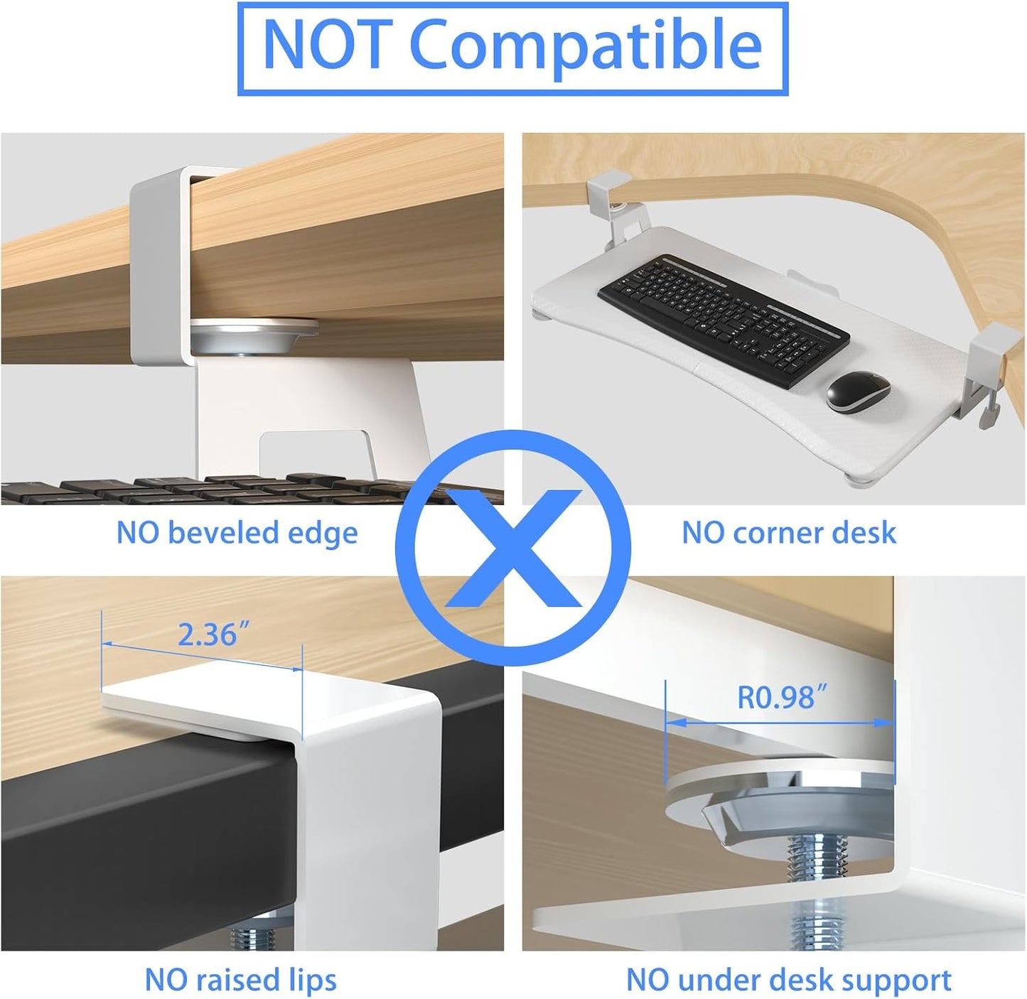 suptek Keyboard Tray Under Desk Pull Out with C Clamp Mount, Computer Keyboard & Mouse Tray, 25.6 (30 Including Clamps) x 11.8 inch Slide-Out Platform Computer Drawer for Typing, Carbon White, DSF1DJW