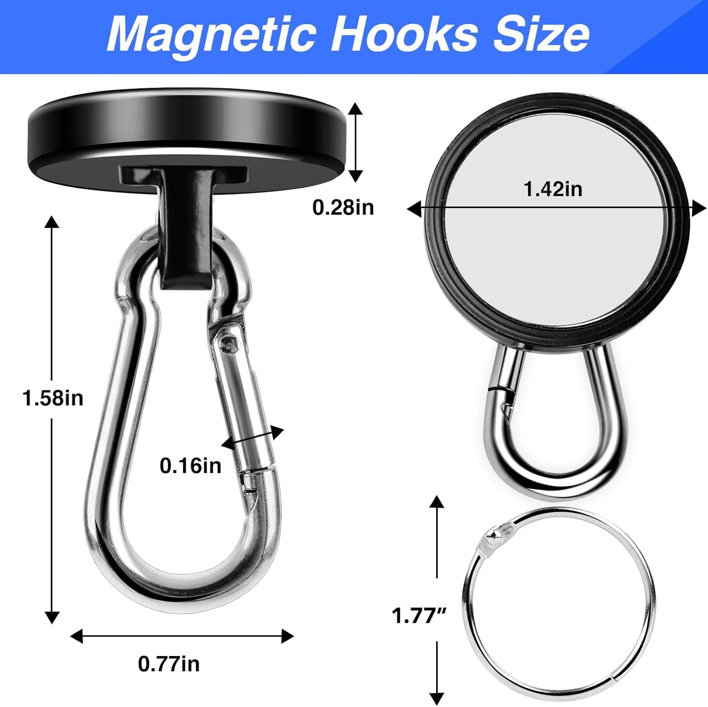 LOVIMAG Magnetic Hooks, 150LBS Strong Magnet Hooks Black Swivel Magnetic Hook Heavy Duty for Refrigerator, Neodymium Magnets with Carabiner Hook for Hanging, Kitchen, Cruise Cabins, Grill-6 Pack