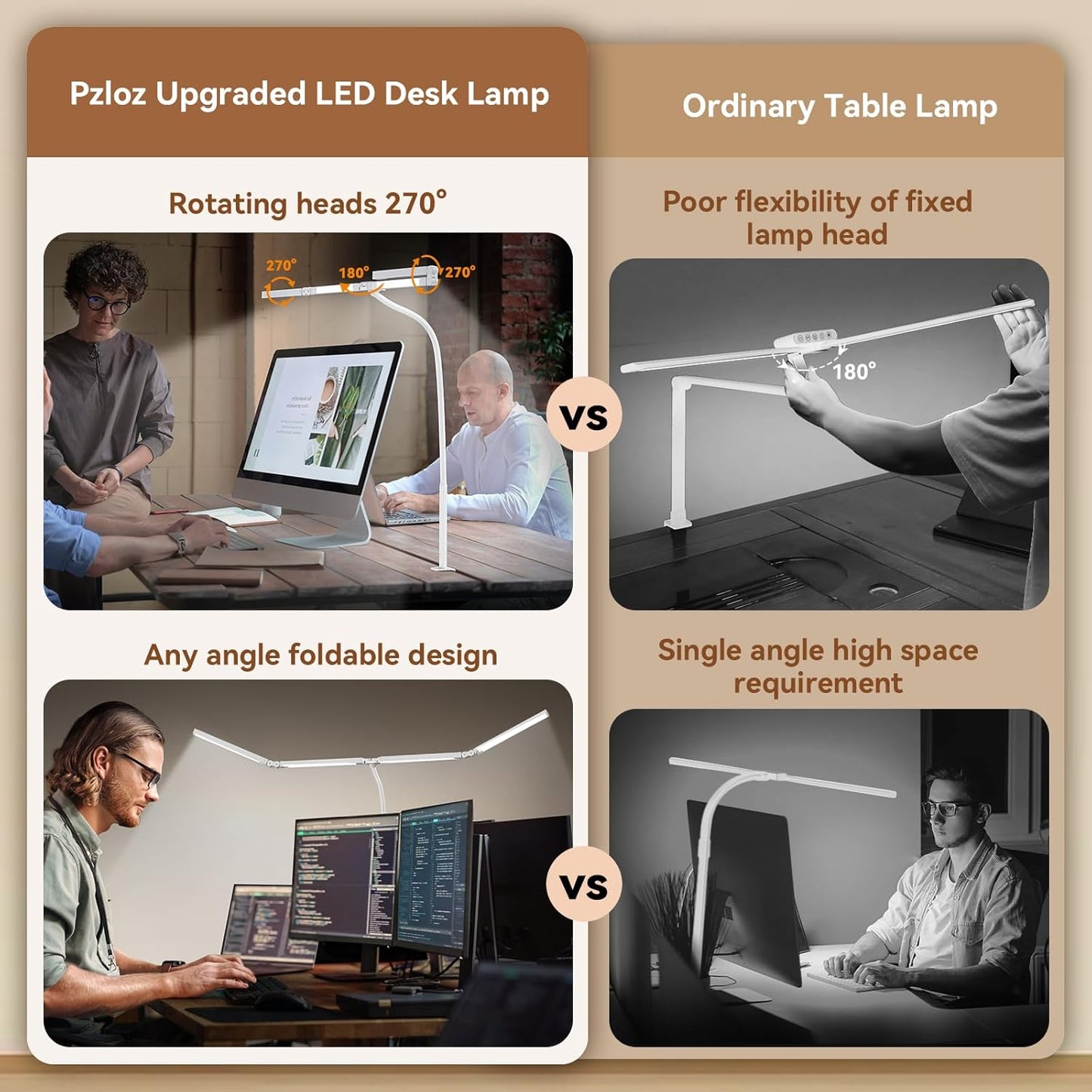 Led Desk Lamp with Clamp: Architect Desk Lamp for Home Office, Eye Caring Double Head Computer Monitor Gooseneck Desk Light with Remote Control - 24W Flexible Dimmable Desktop Table Lamp White