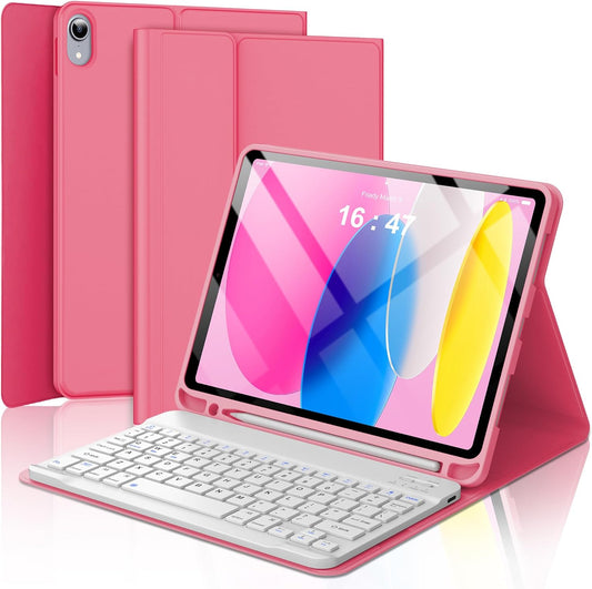 Keyboard Case for iPad 10th Generation 2022 10.9-inch - Rechargeable Detachable Wireless Bluetooth Keyboard - Smart Folio Cover with Pencil Holder for 10.9 inch Apple iPad 10th Generation, Red
