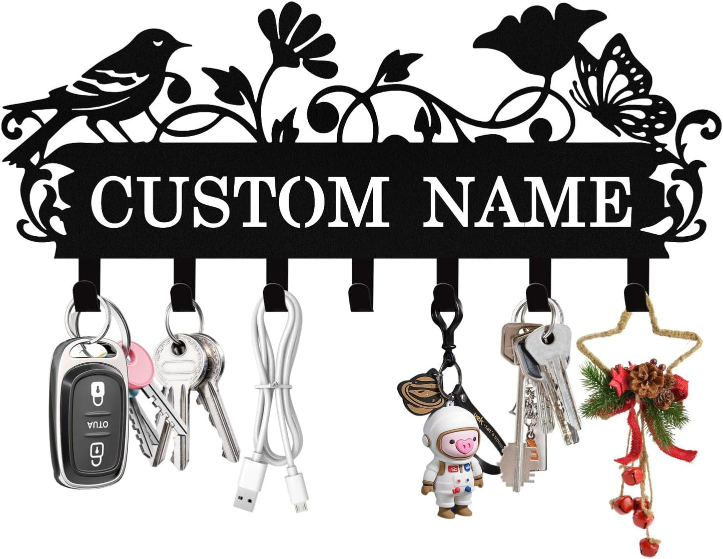 Personalized Bird Key Holder Wall Mount, Custom Metal Key Rack Key Holder with Name, Deer Cabin Wall Keys Hanger with Hooks for Entryway, Front Door, Hallway, Kitchen, Living Room
