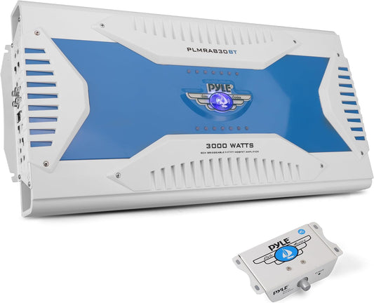 Pyle Hydra Marine Amplifier - Upgraded Elite Series 3000 Watt 8 Channel Bridgeable Amp Tri-Mode Configurable, Waterproof, MOSFET Power Supply, GAIN Level Controls and RCA Stereo Input - PLMRA830BT