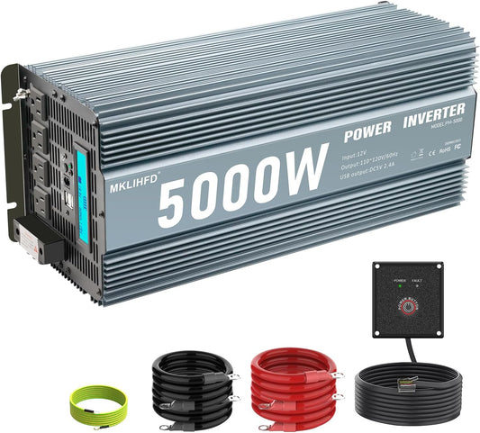 Power Inverter 5000 watt 12v to 110v /120V Inverter for car Vehicles Truck Camping Solar Panel Power Converter Adapter with Clamps and Remote Inverter 5000W