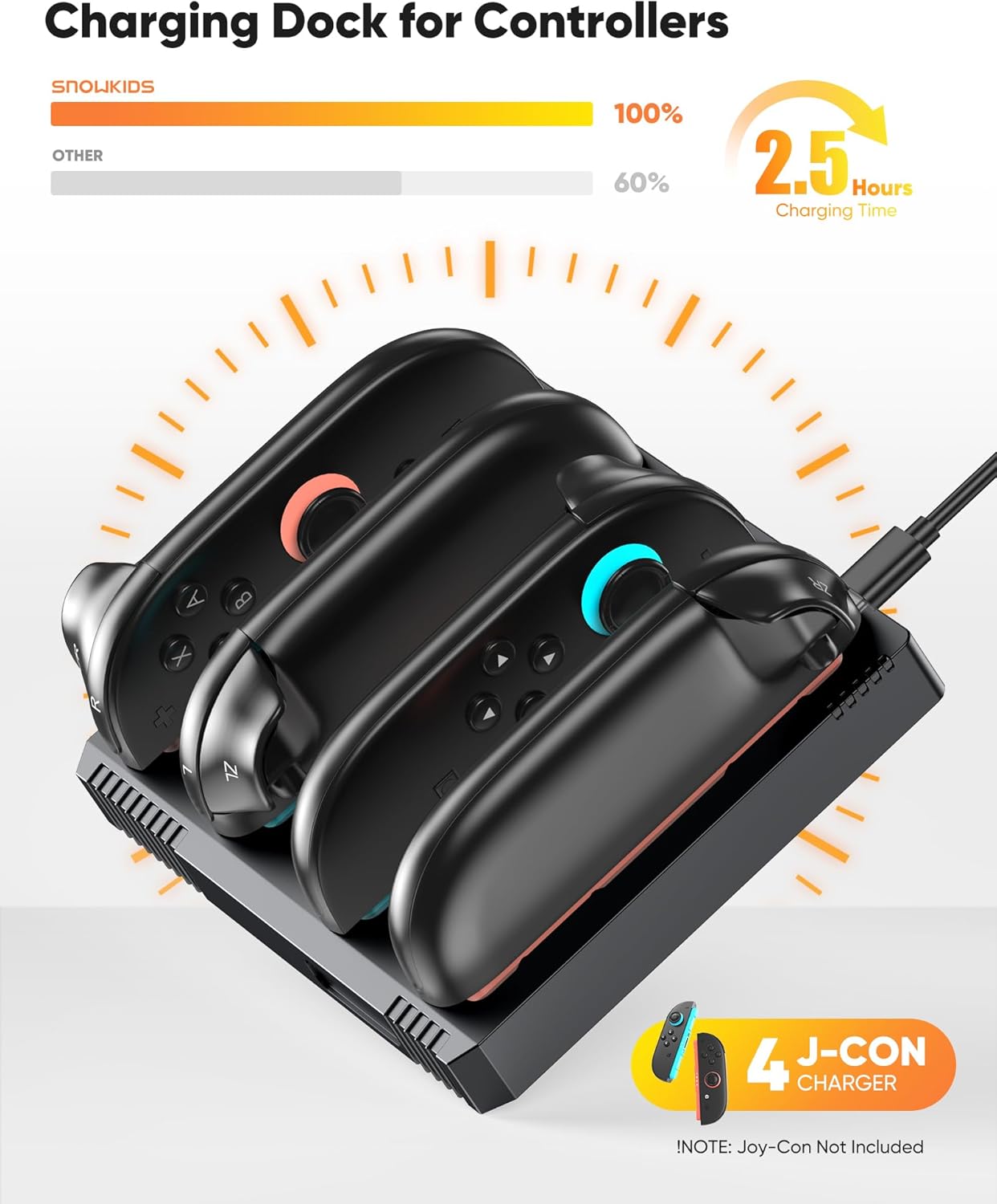 Snowkids Charging Dock Compatible for Nintendo Switch 2 Joy-Con Controllers - Simultaneous Fast Charger Station, Magnetic, Reversible Connection, Overcharge Protection & LED Indicators